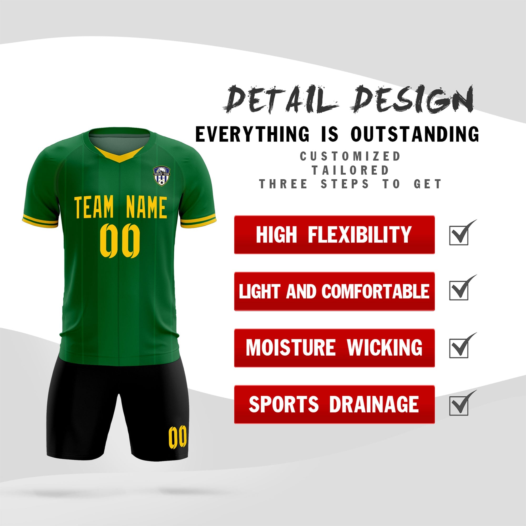 Custom Kelly Green Classic Striped Personalized Football Kit Jersey