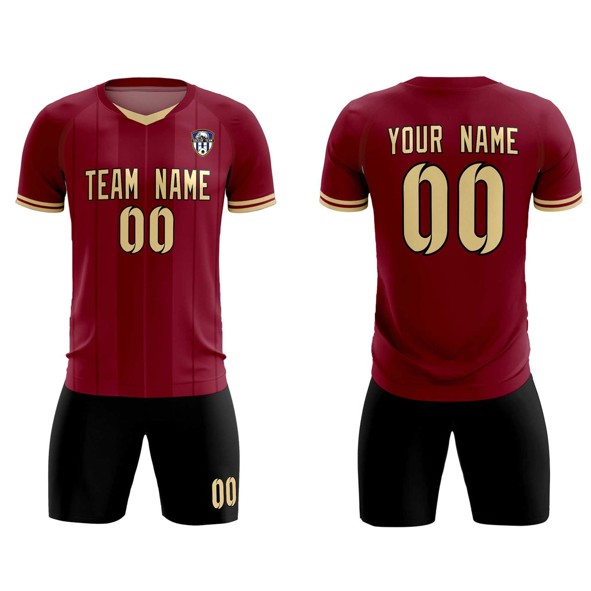 Custom Crimson Classic Striped Personalized Football Kit Jersey
