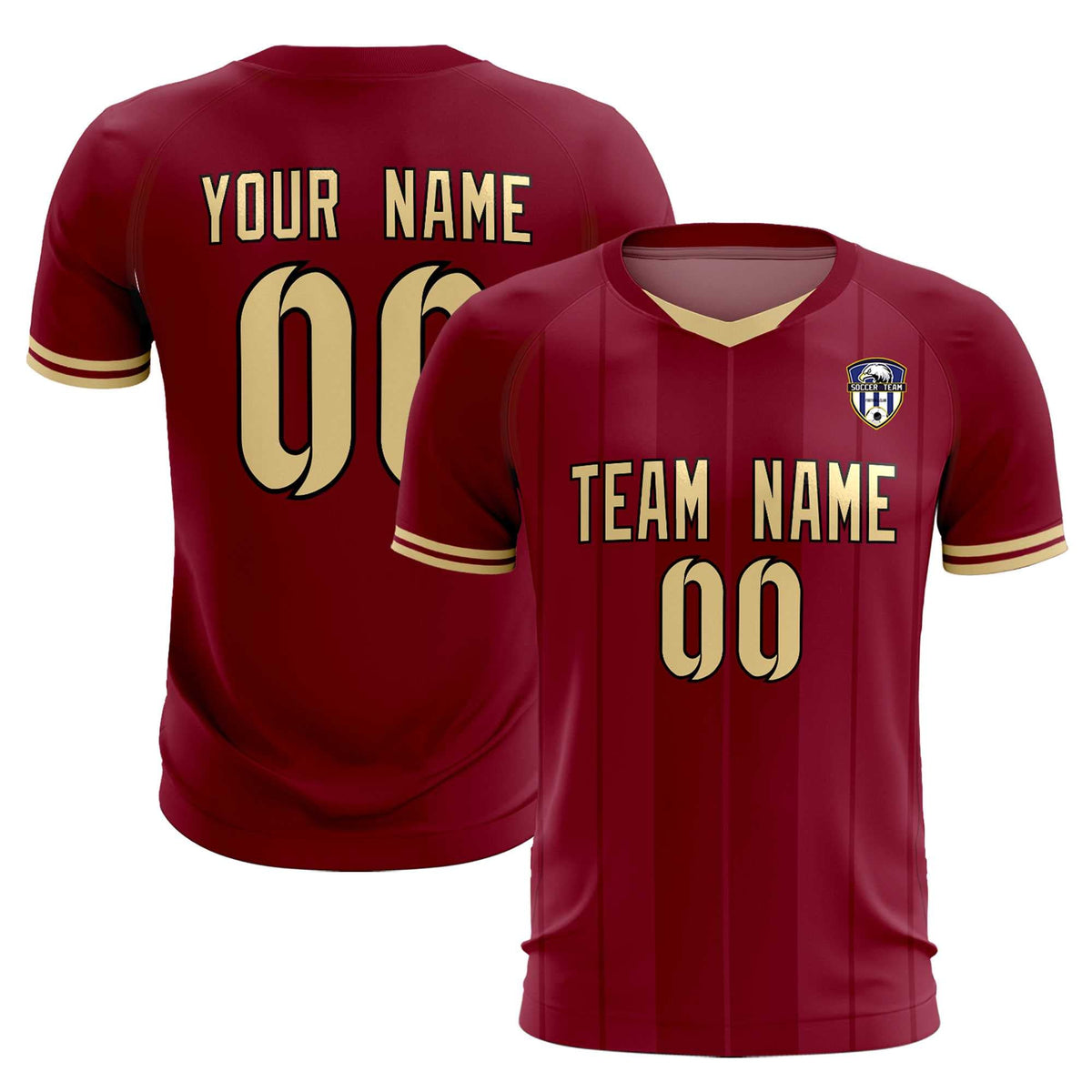 Custom Crimson Classic Striped Personalized Football Kit Jersey