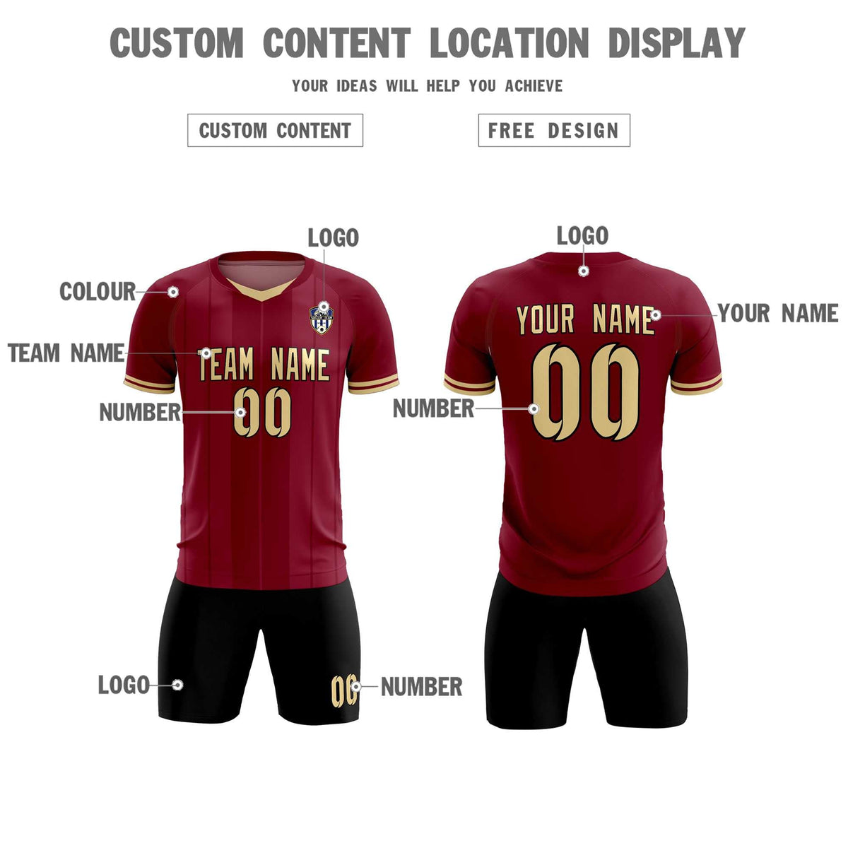 Custom Crimson Classic Striped Personalized Football Kit Jersey