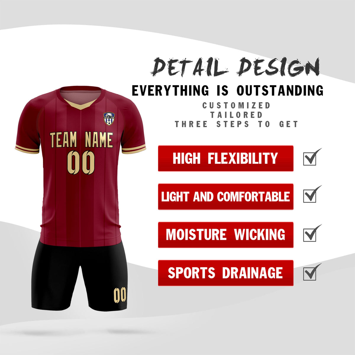 Custom Crimson Classic Striped Personalized Football Kit Jersey
