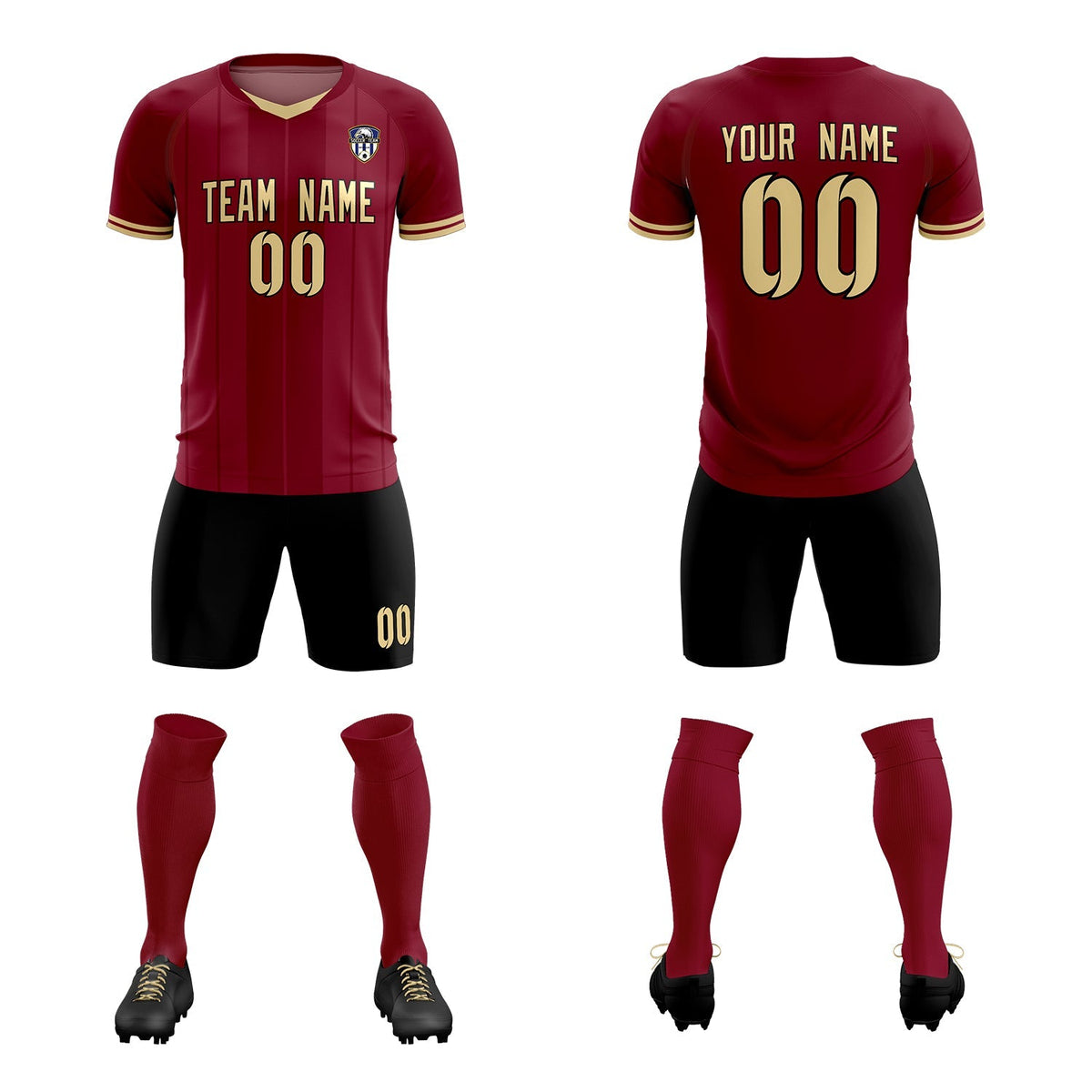 Custom Crimson Classic Striped Personalized Football Kit Jersey