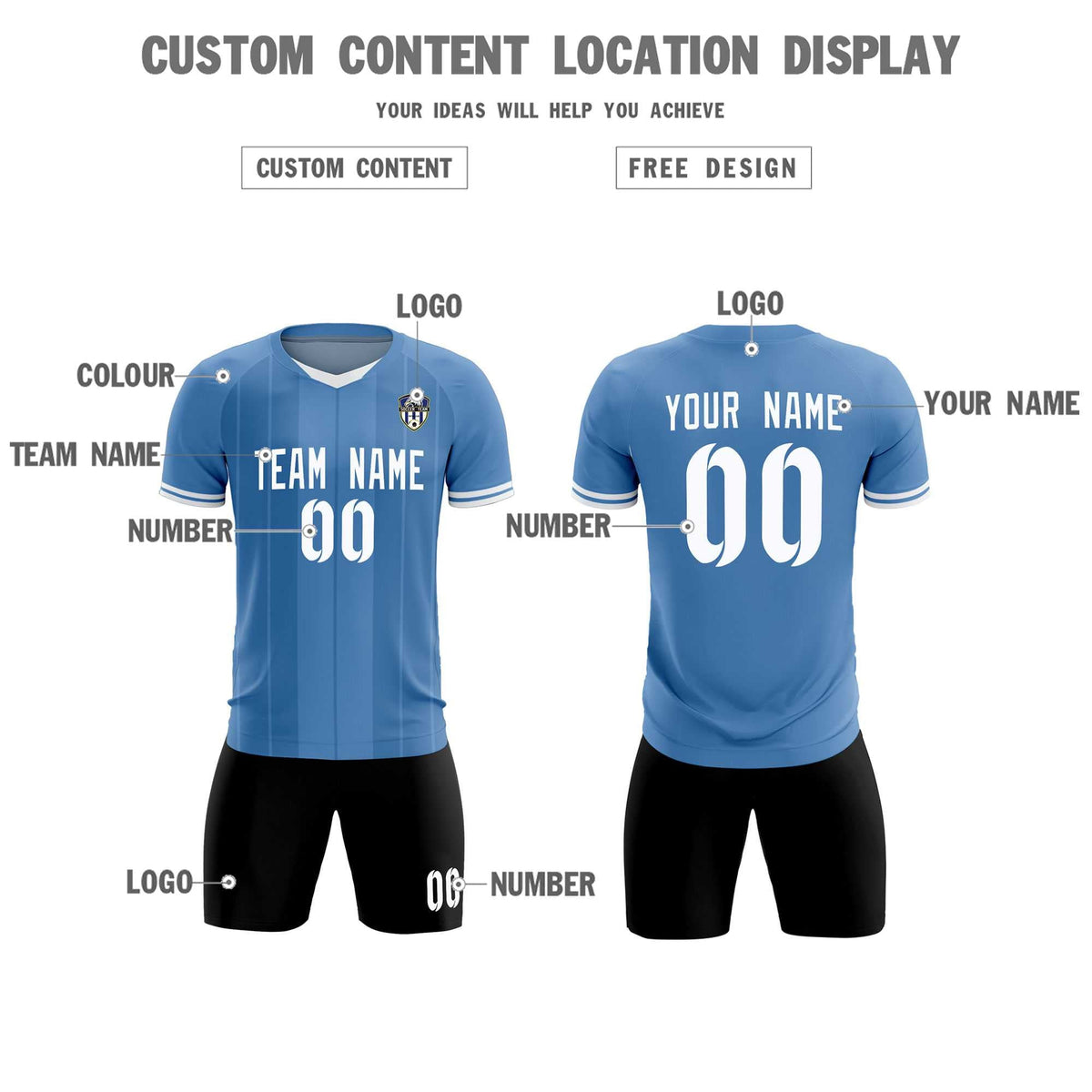 Custom Light Blue Classic Striped Personalized Football Kit Jersey
