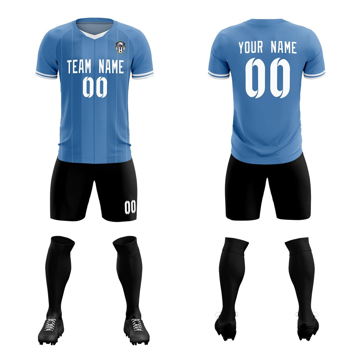 Custom Light Blue Classic Striped Personalized Football Kit Jersey