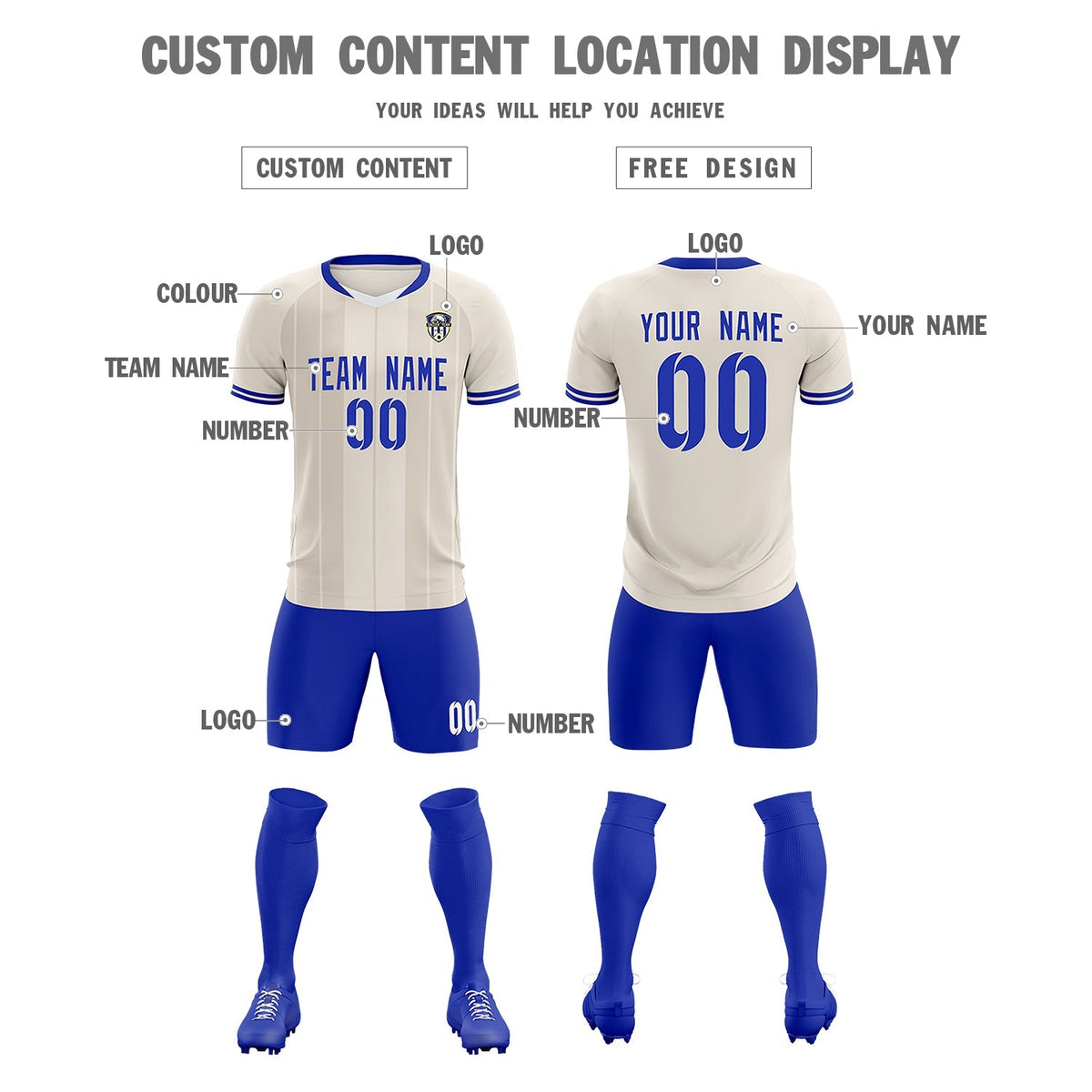 Custom Cream Classic Striped Personalized Football Kit Jersey