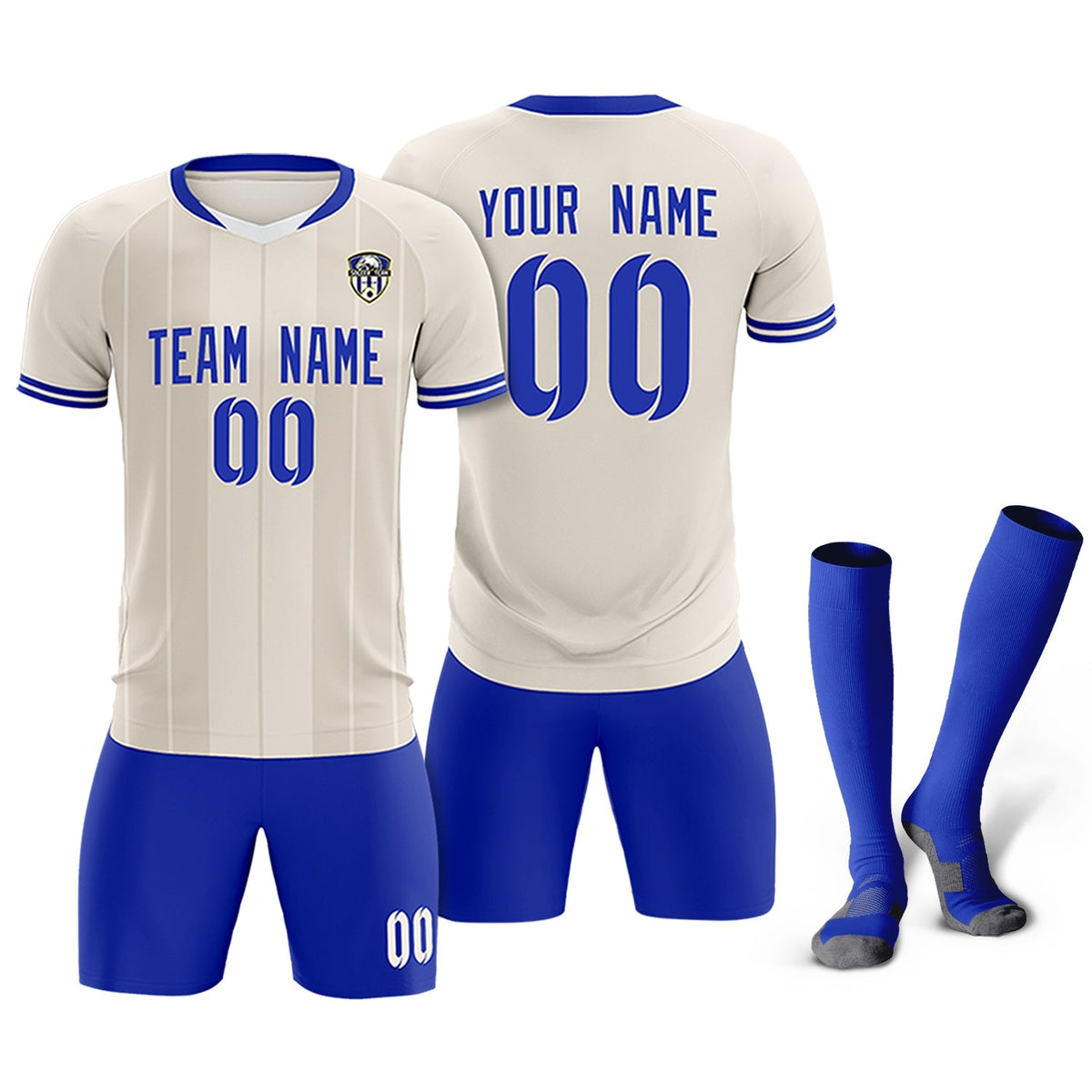 Custom Cream Classic Striped Personalized Football Kit Jersey