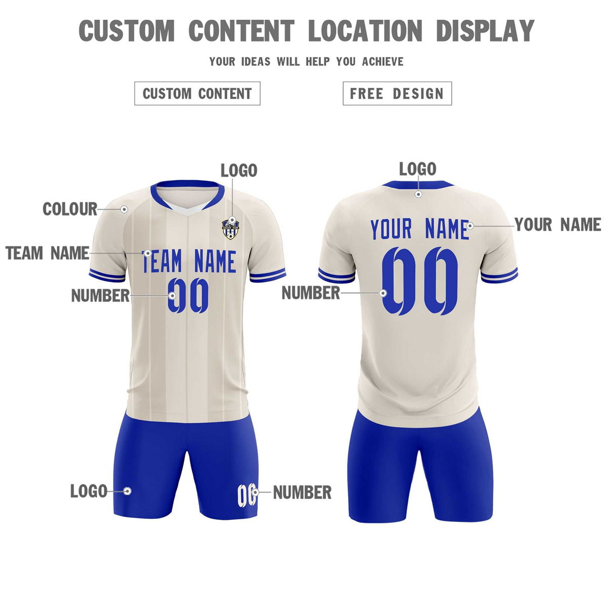 Custom Cream Classic Striped Personalized Football Kit Jersey