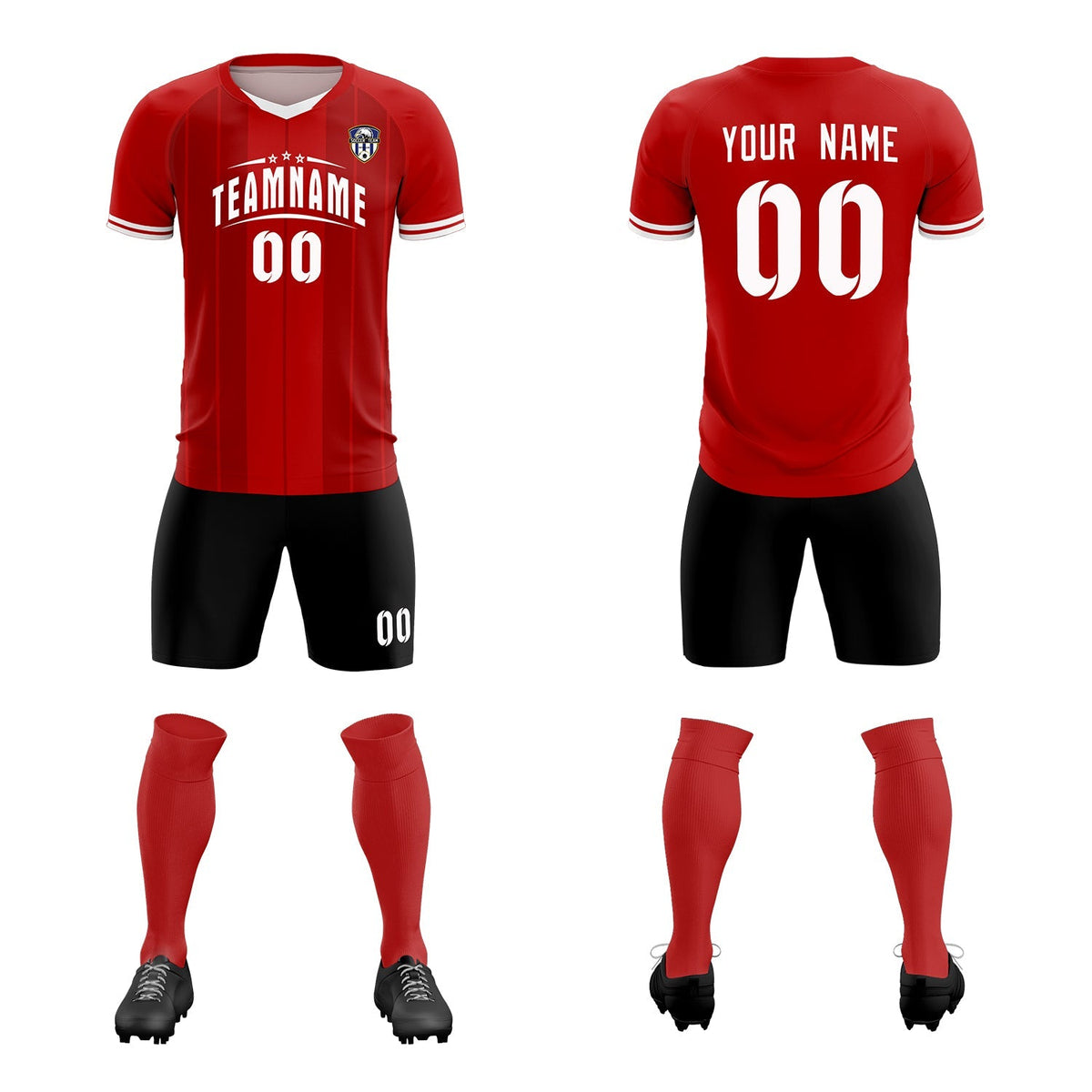 Custom Red Classic Striped Personalized Football Kit Jersey