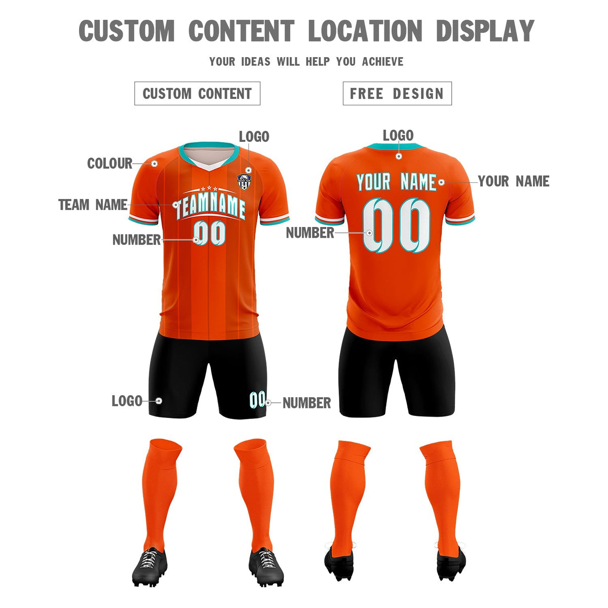 Custom Orange Classic Striped Personalized Football Kit Jersey