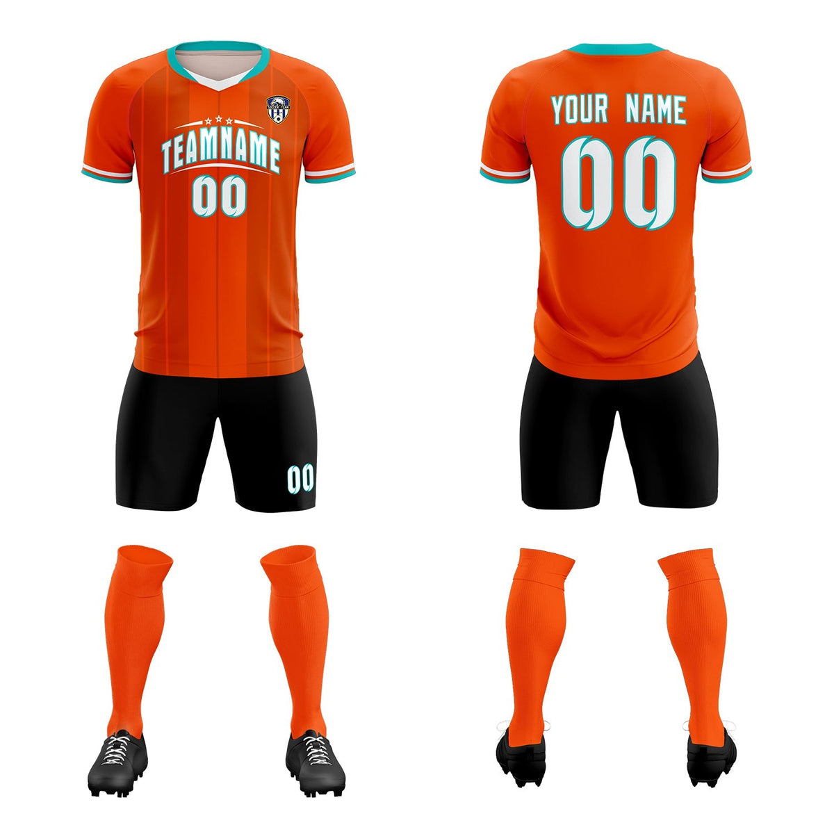 Custom Orange Classic Striped Personalized Football Kit Jersey