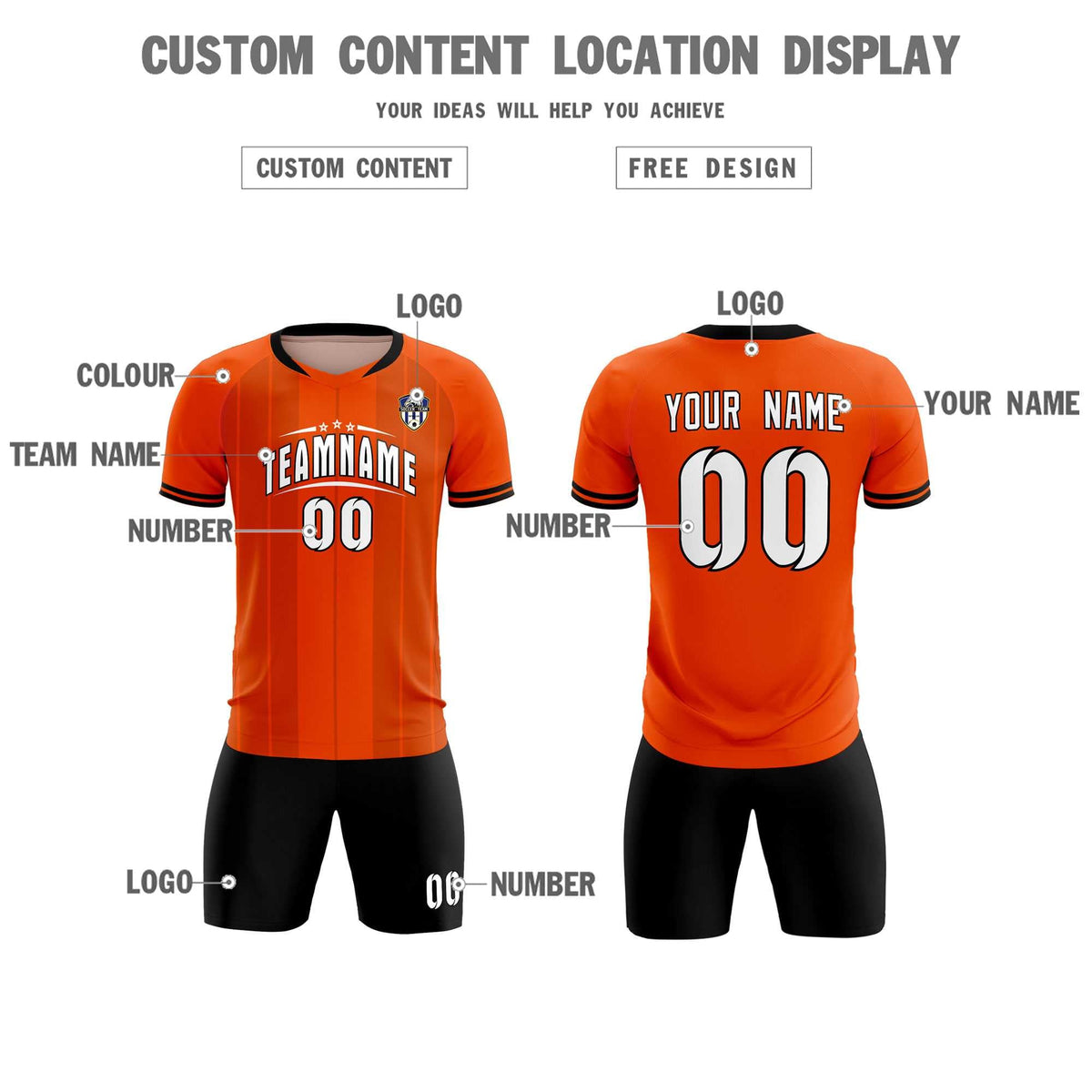 Custom Orange Classic Striped Personalized Football Kit Jersey