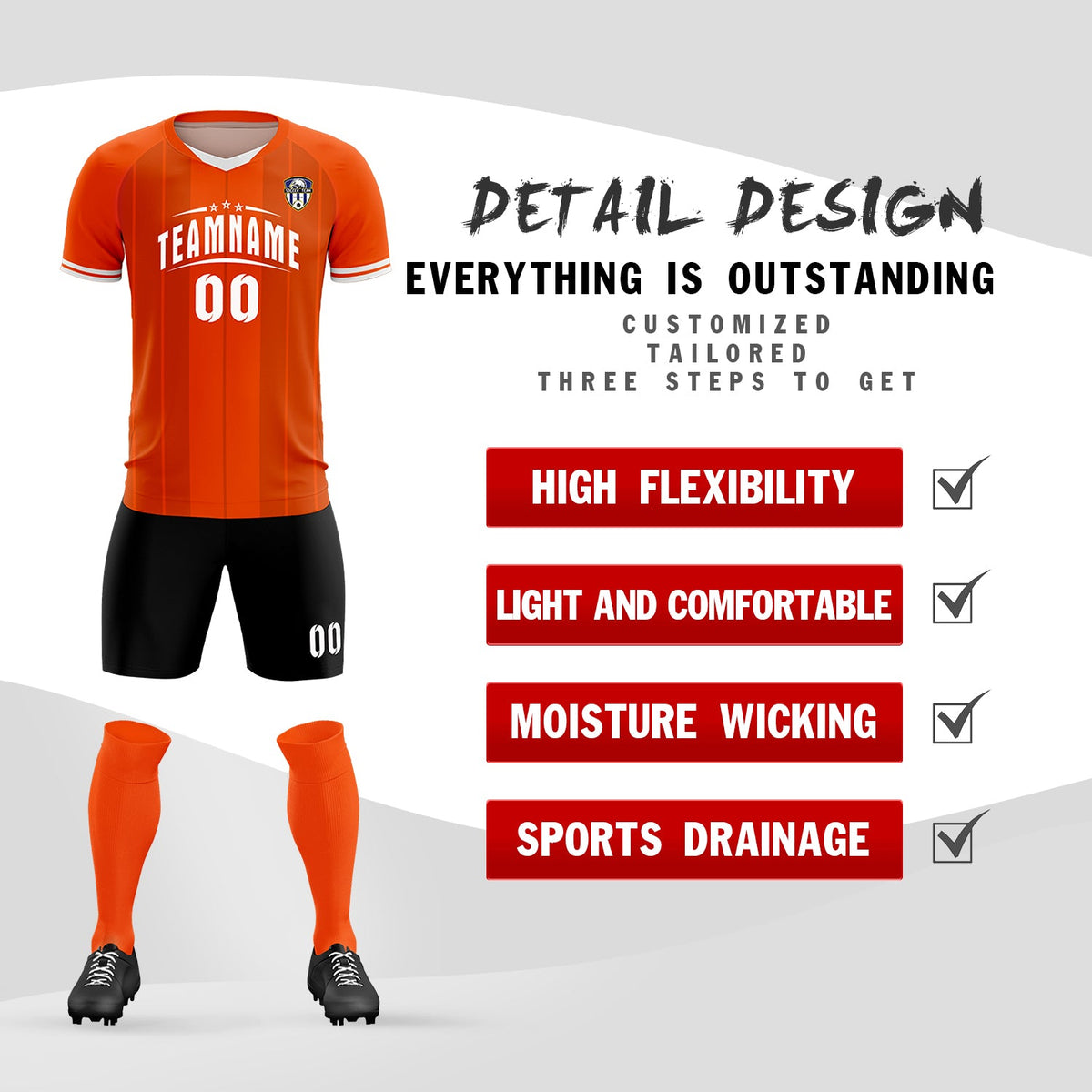 Custom Orange Classic Striped Personalized Football Kit Jersey