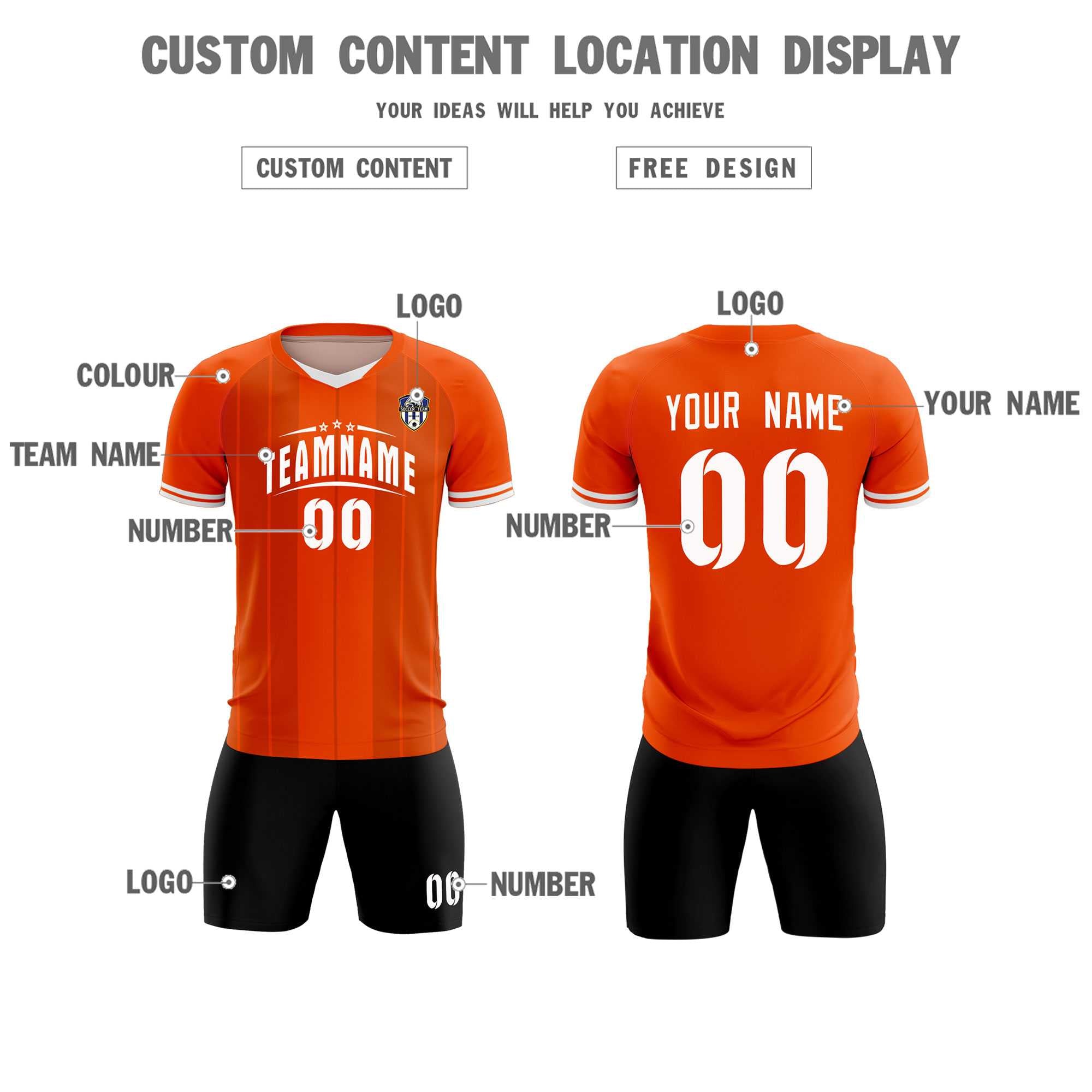 Custom Orange Classic Striped Personalized Football Kit Jersey