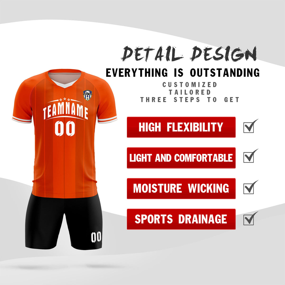 Custom Orange Classic Striped Personalized Football Kit Jersey