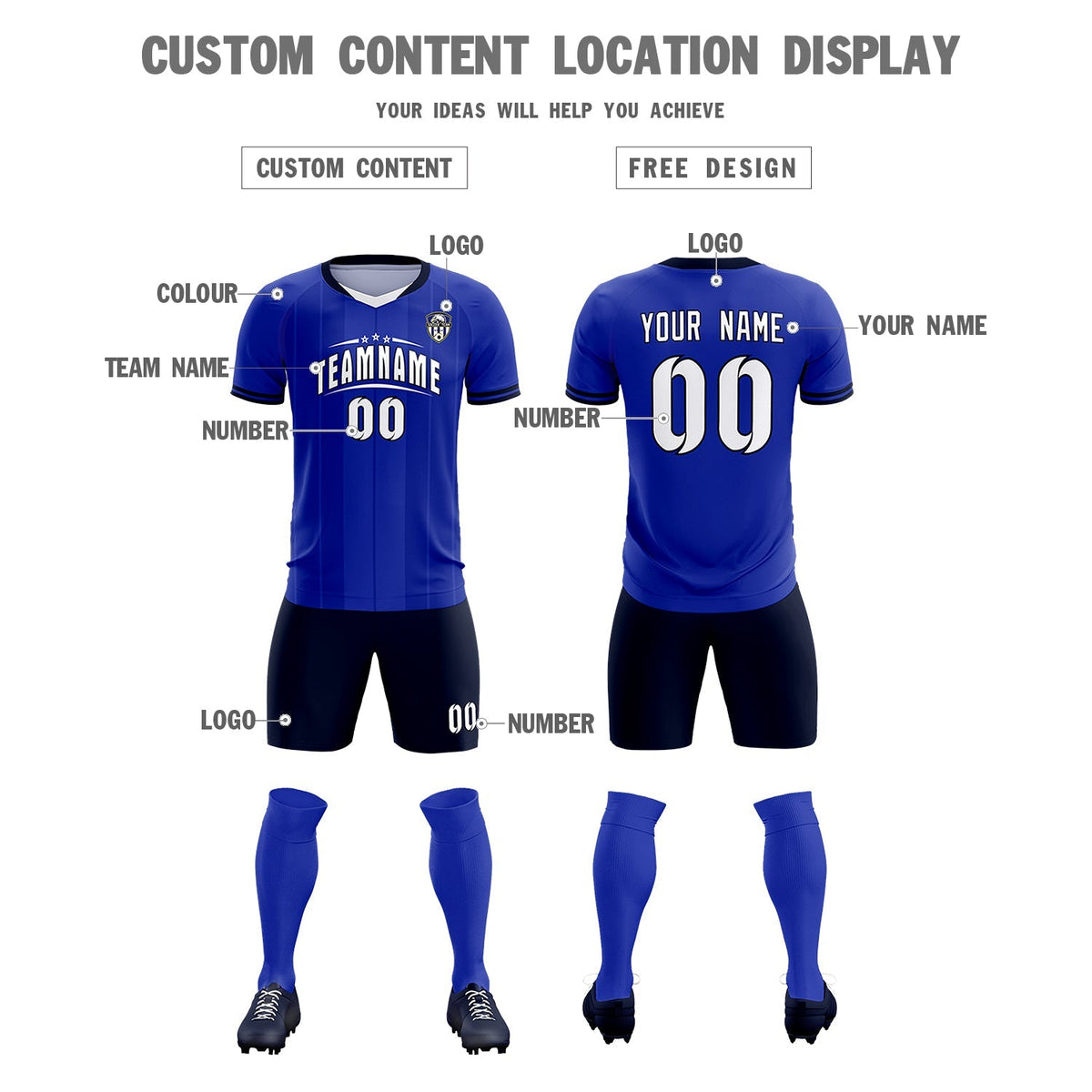 Custom Royal Classic Striped Personalized Football Kit Jersey