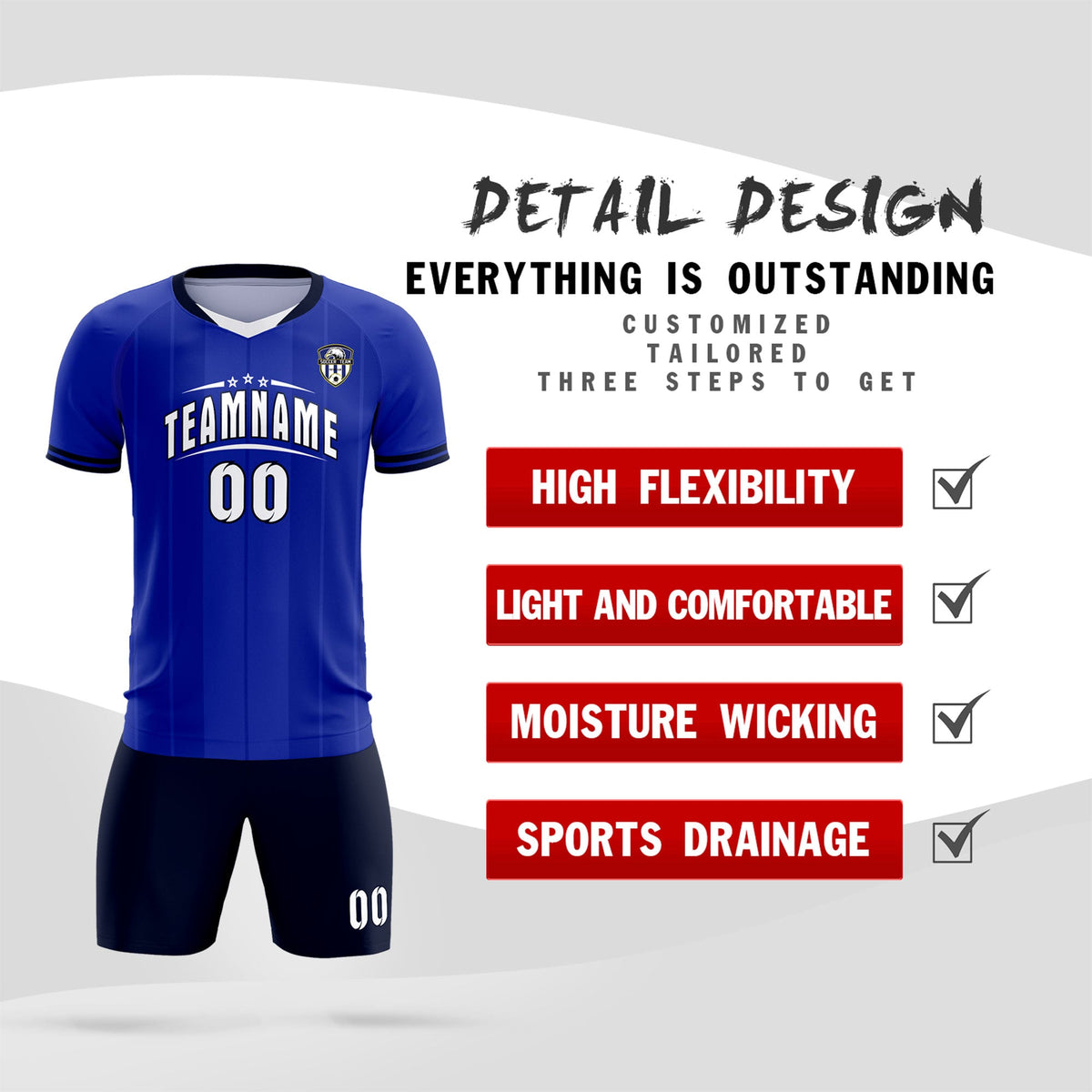Custom Royal Classic Striped Personalized Football Kit Jersey