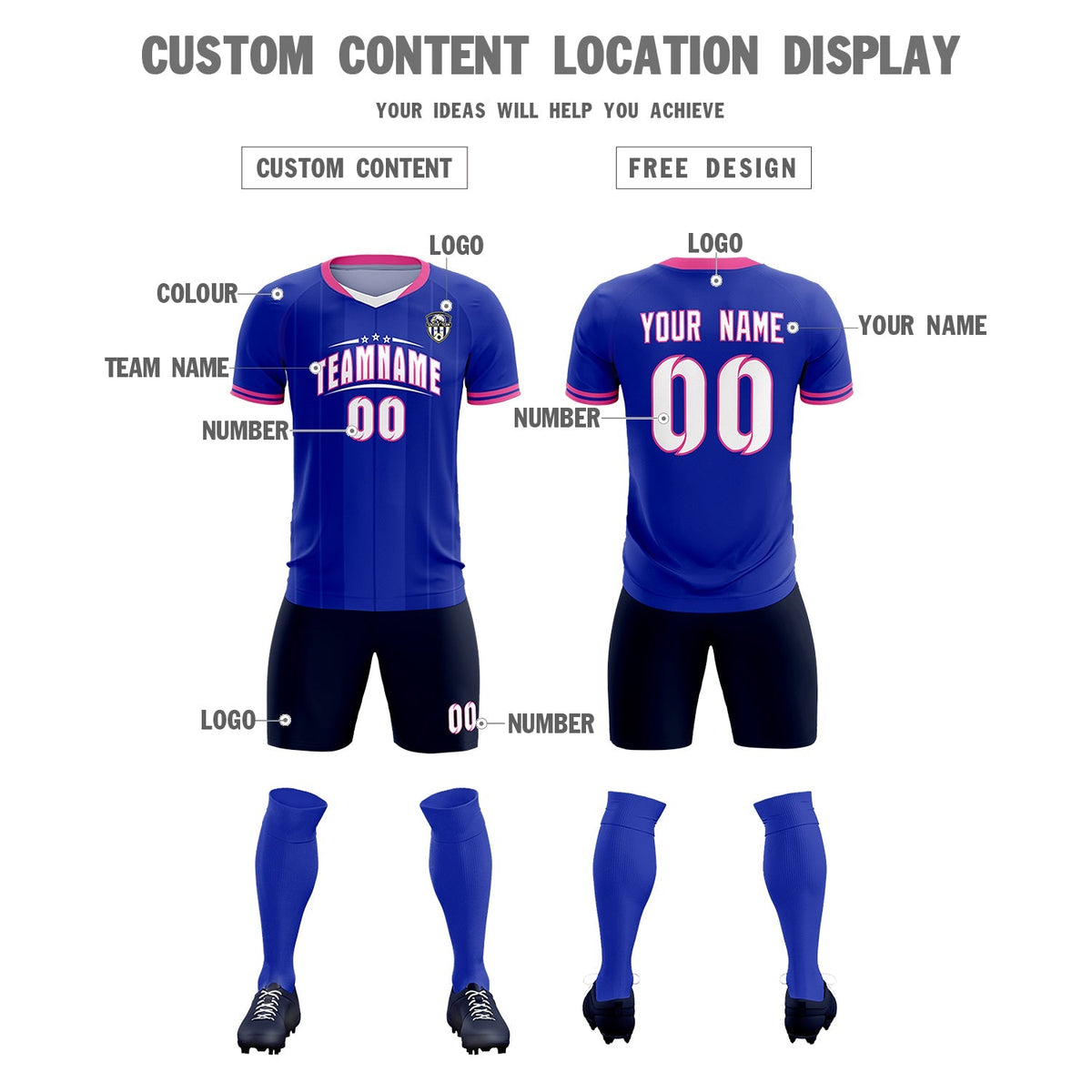 Custom Royal Classic Striped Personalized Football Kit Jersey