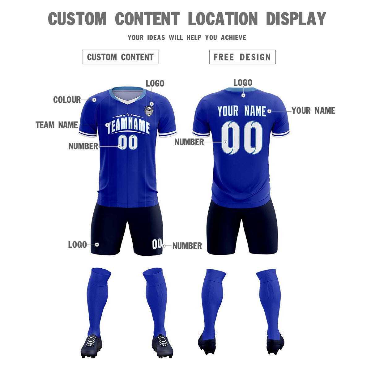 Custom Royal Classic Striped Personalized Football Kit Jersey
