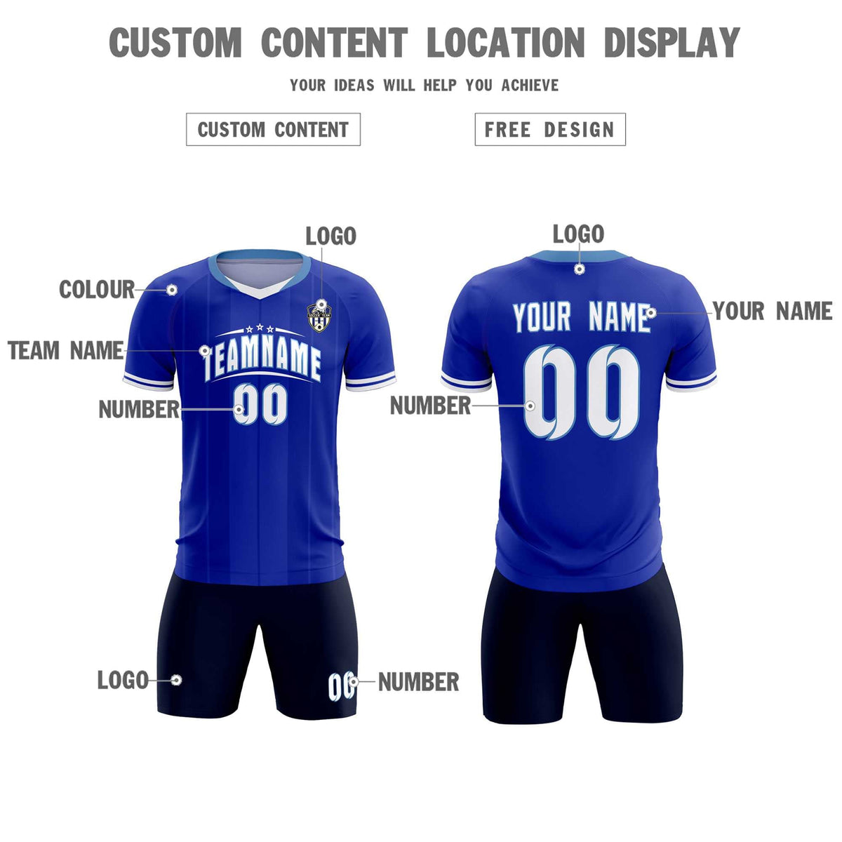 Custom Royal Classic Striped Personalized Football Kit Jersey