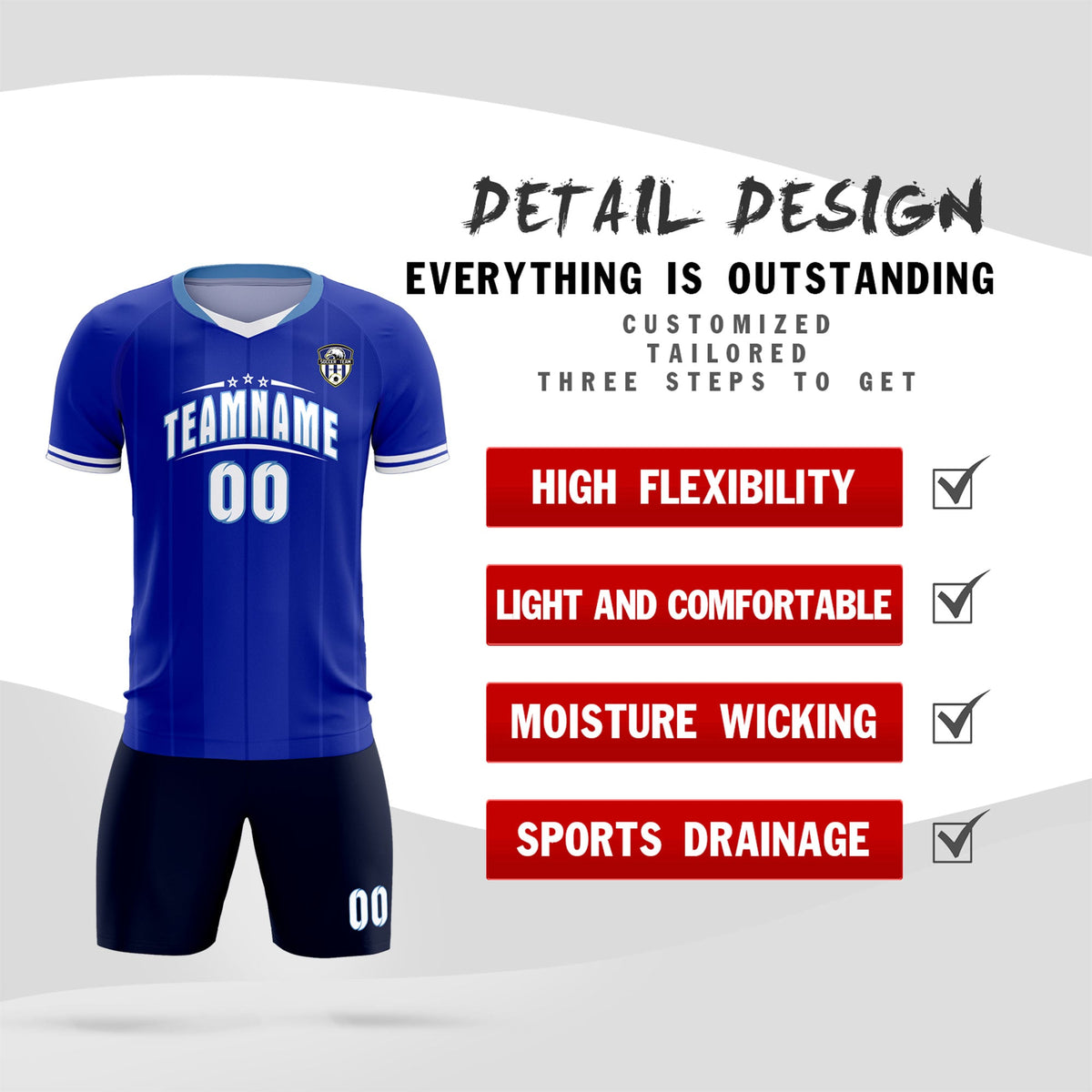 Custom Royal Classic Striped Personalized Football Kit Jersey