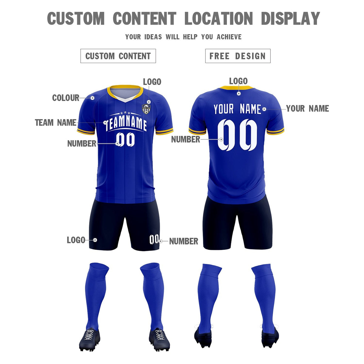 Custom Royal Classic Striped Personalized Football Kit Jersey
