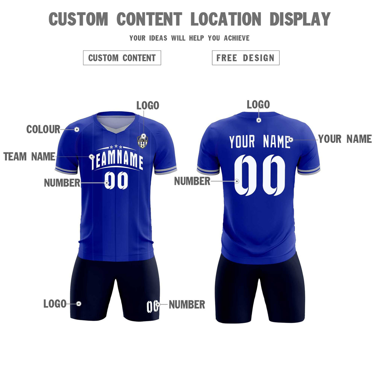 Custom Royal Classic Striped Personalized Football Kit Jersey