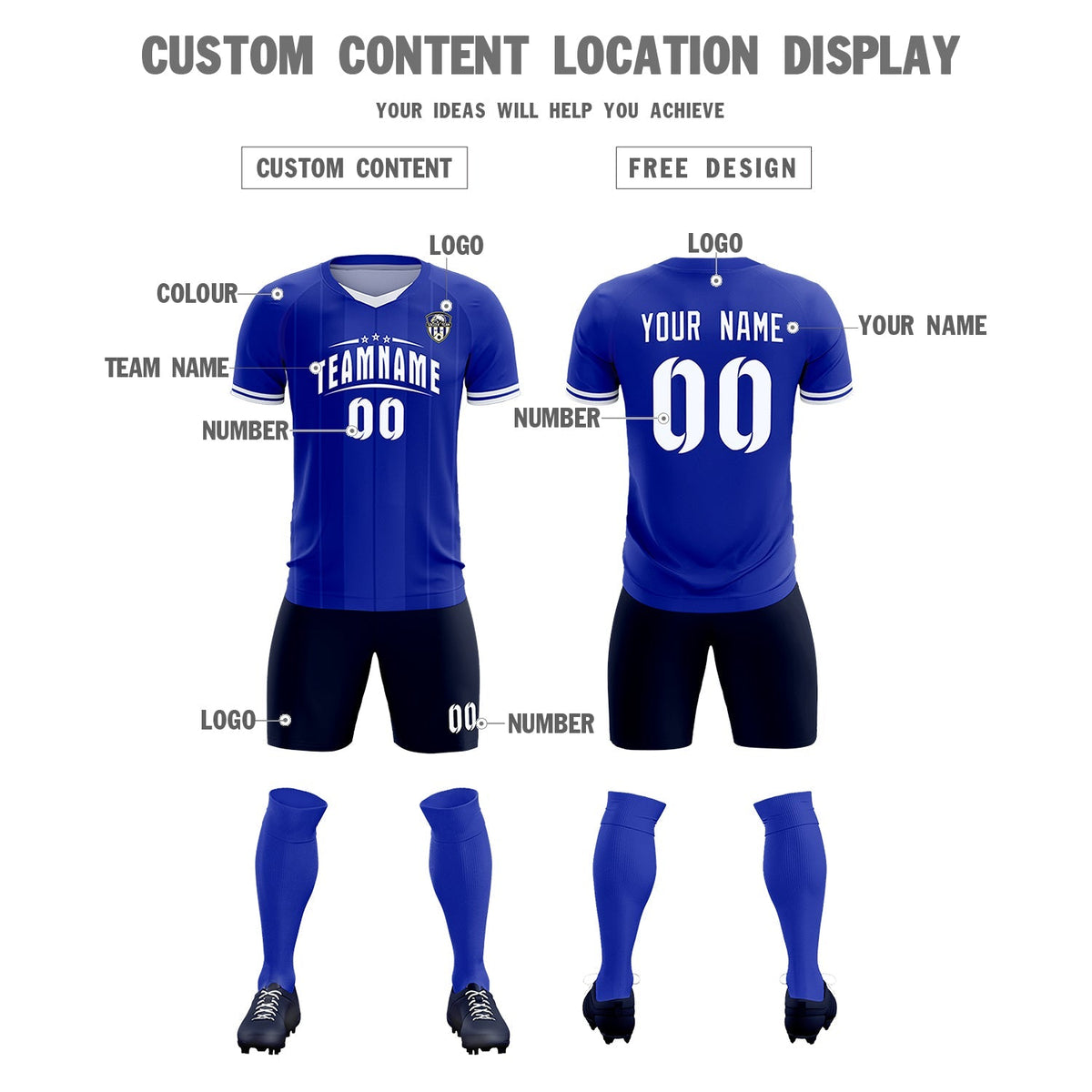Custom Royal Classic Striped Personalized Football Kit Jersey
