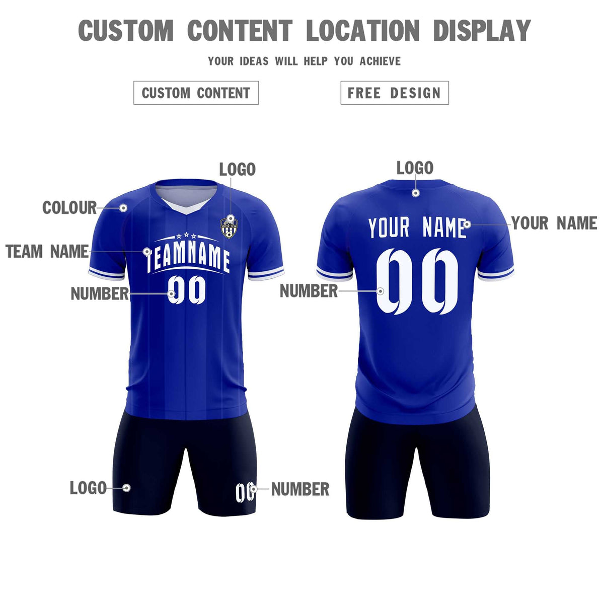 Custom Royal Classic Striped Personalized Football Kit Jersey