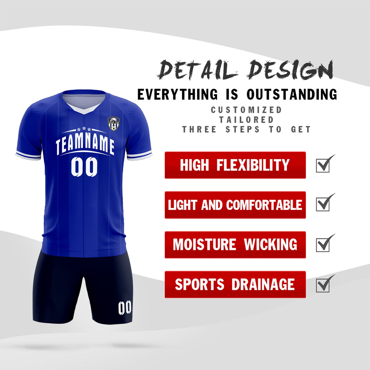 Custom Royal Classic Striped Personalized Football Kit Jersey