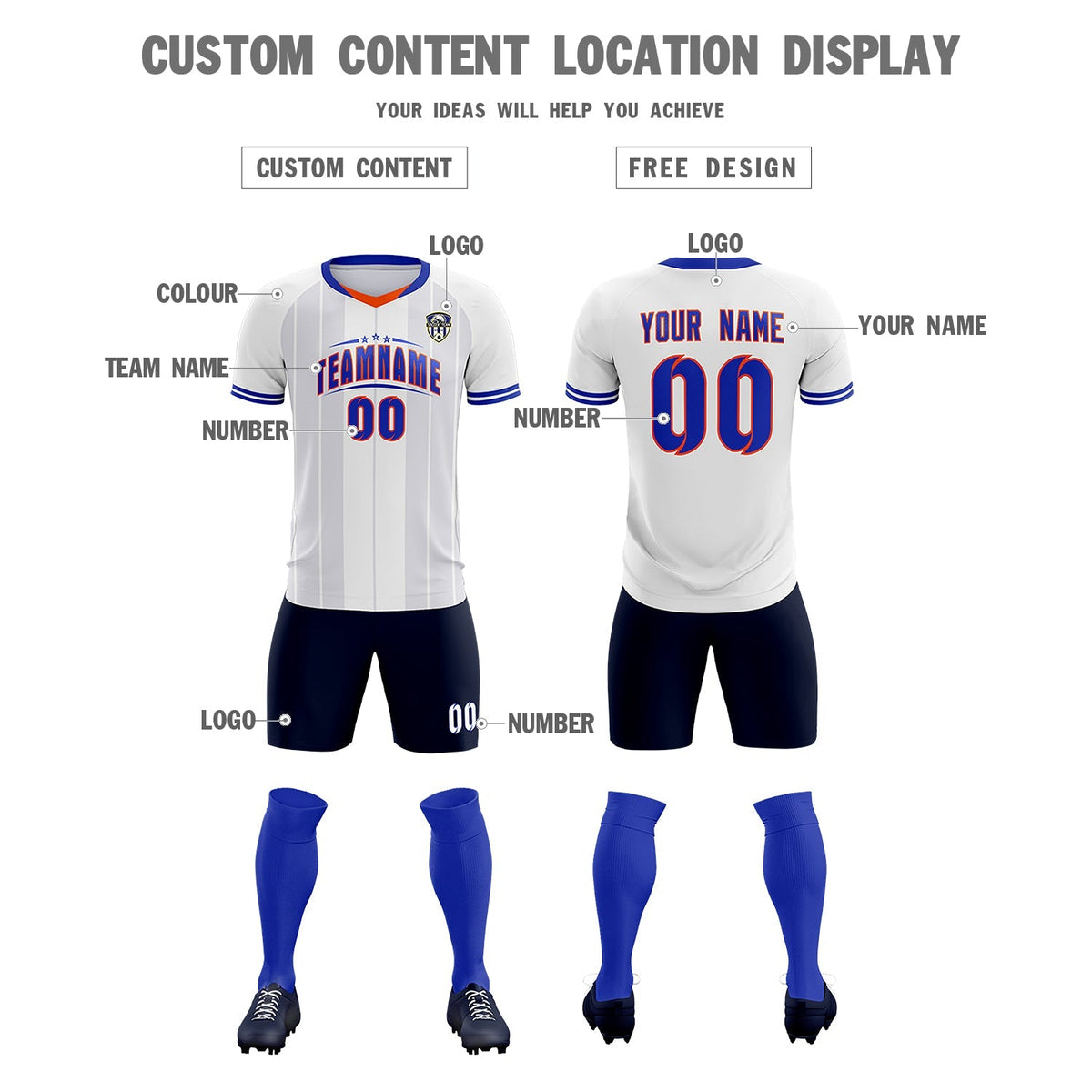 Custom White Classic Striped Personalized Football Kit Jersey