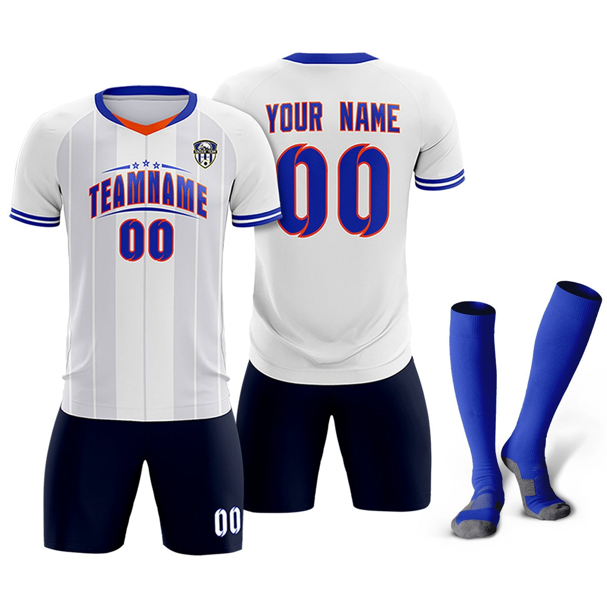 Custom White Classic Striped Personalized Football Kit Jersey