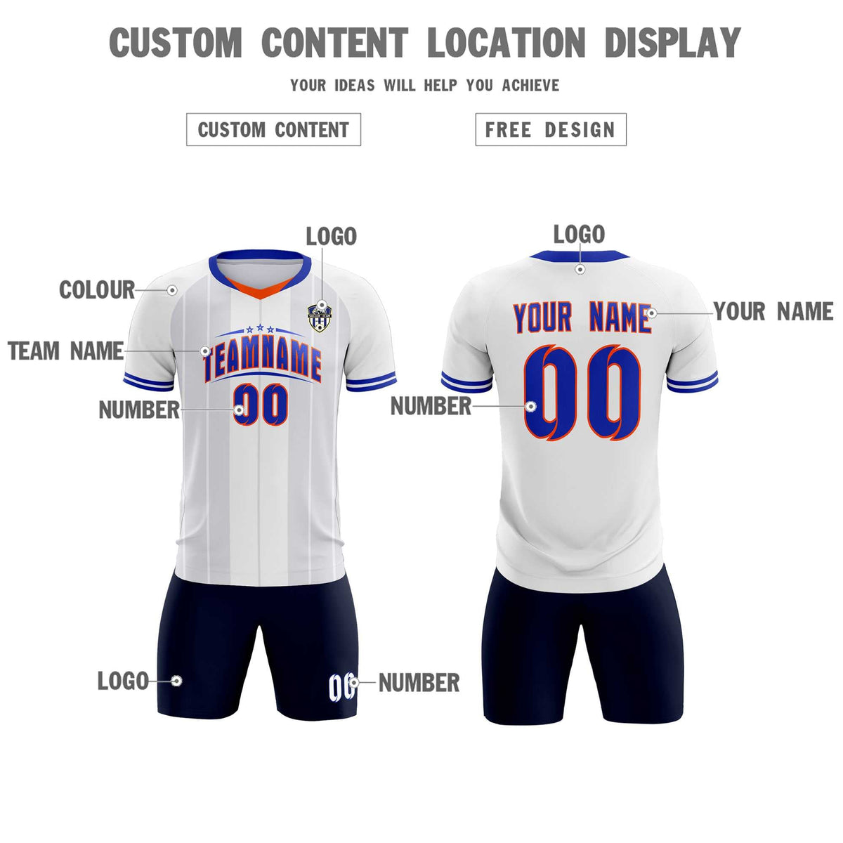 Custom White Classic Striped Personalized Football Kit Jersey