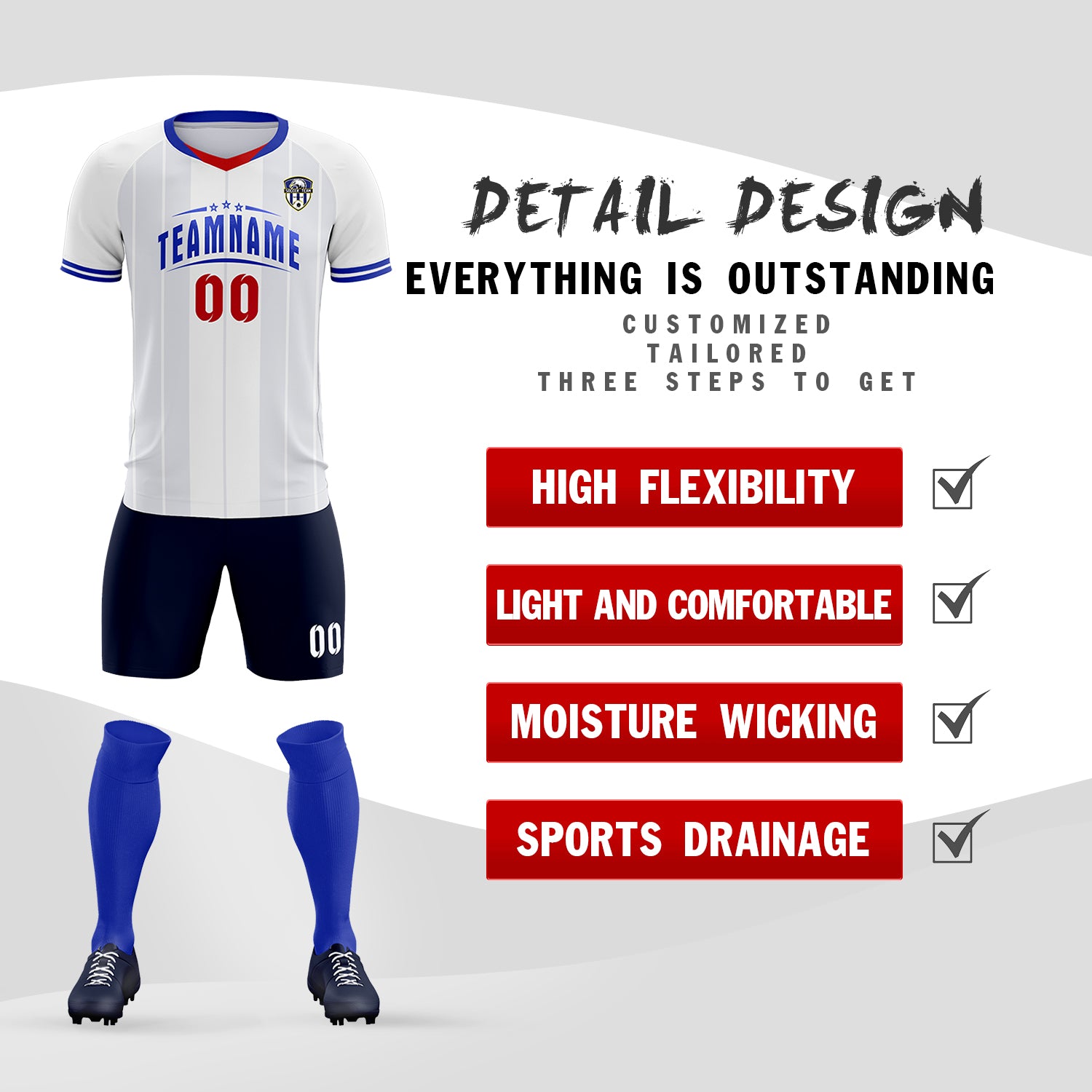 Custom White Classic Striped Personalized Football Kit Jersey