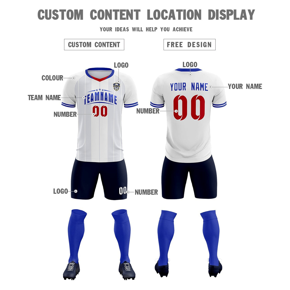 Custom White Classic Striped Personalized Football Kit Jersey
