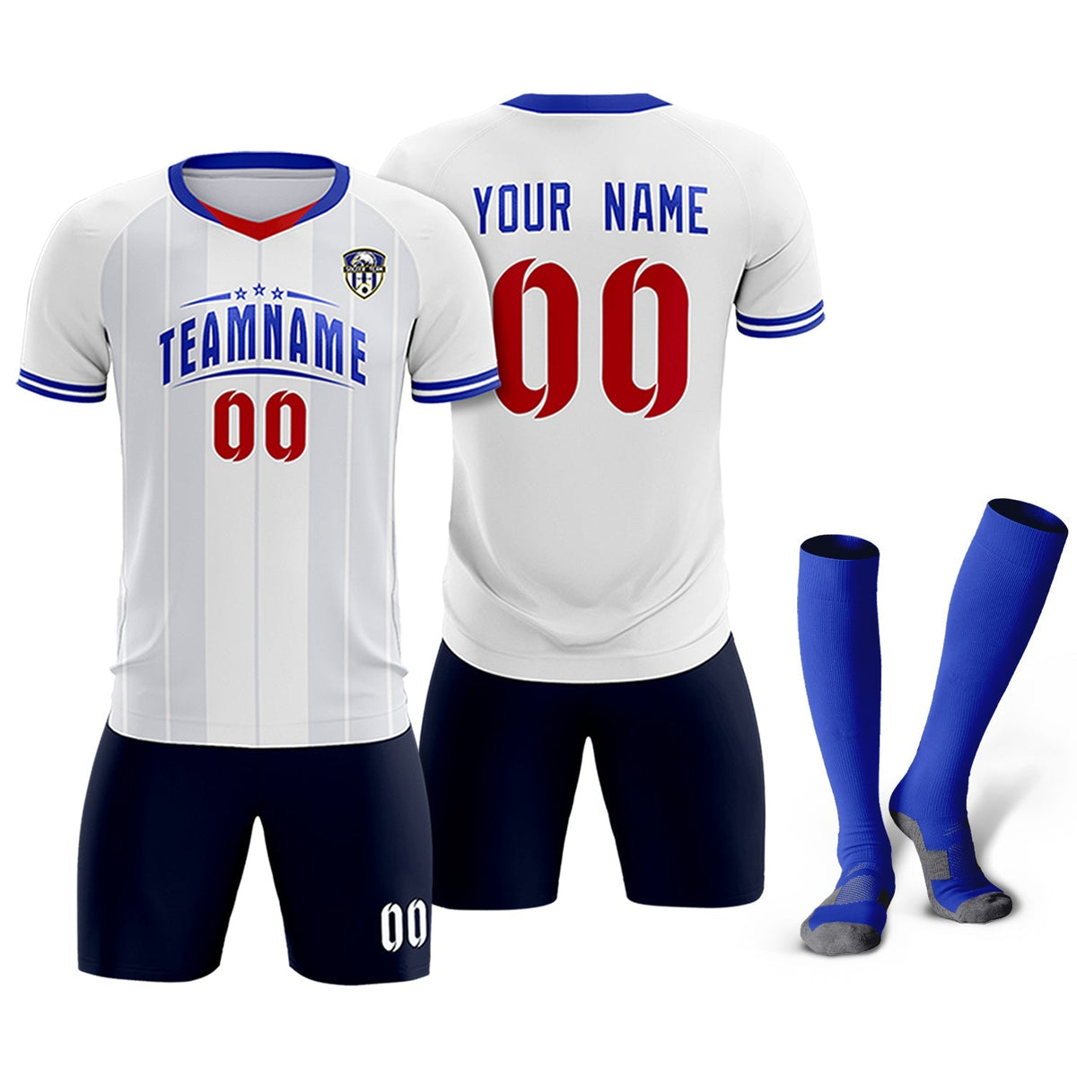 Custom White Classic Striped Personalized Football Kit Jersey