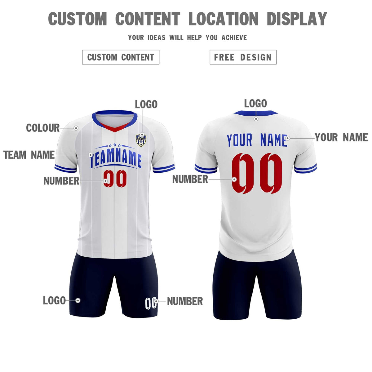 Custom White Classic Striped Personalized Football Kit Jersey