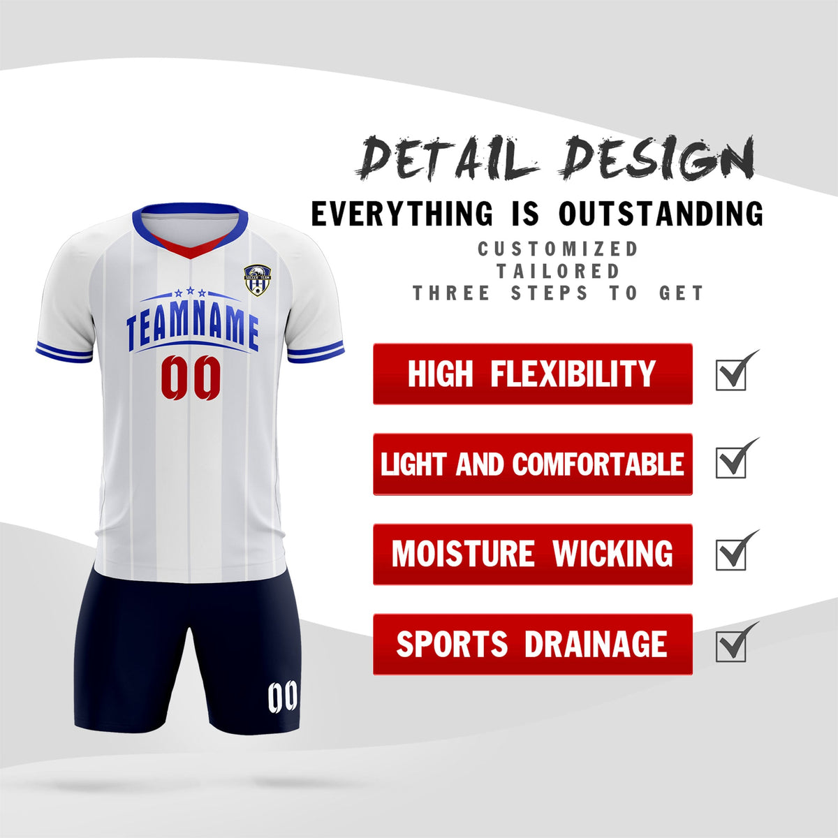Custom White Classic Striped Personalized Football Kit Jersey
