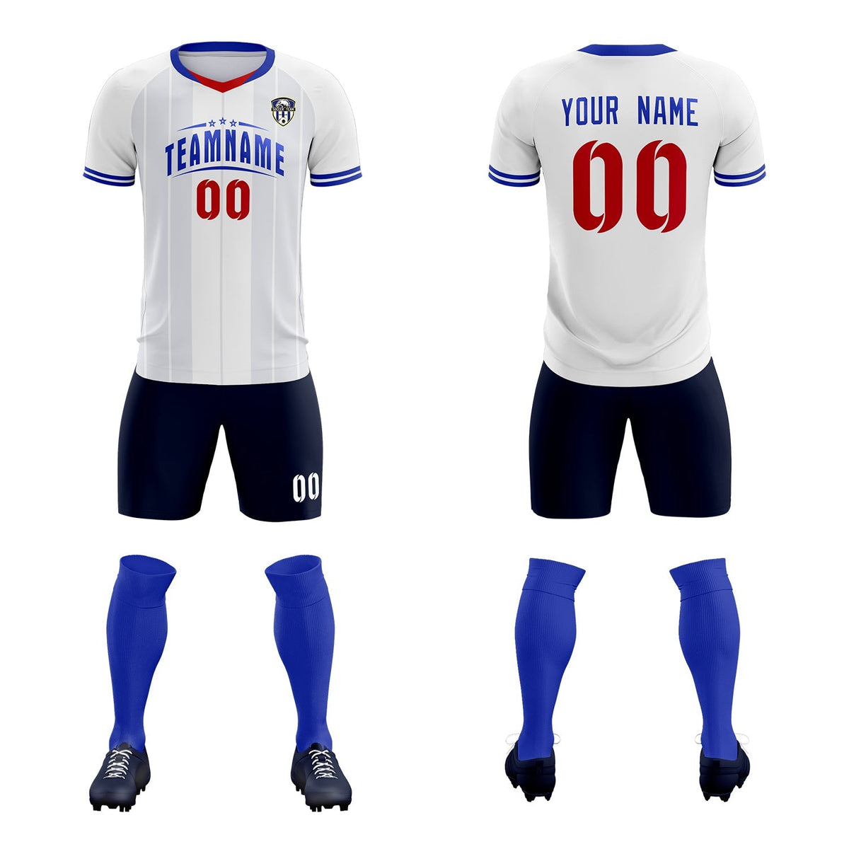 Custom White Classic Striped Personalized Football Kit Jersey