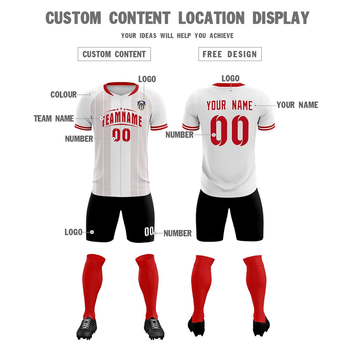 Custom White Classic Striped Personalized Football Kit Jersey