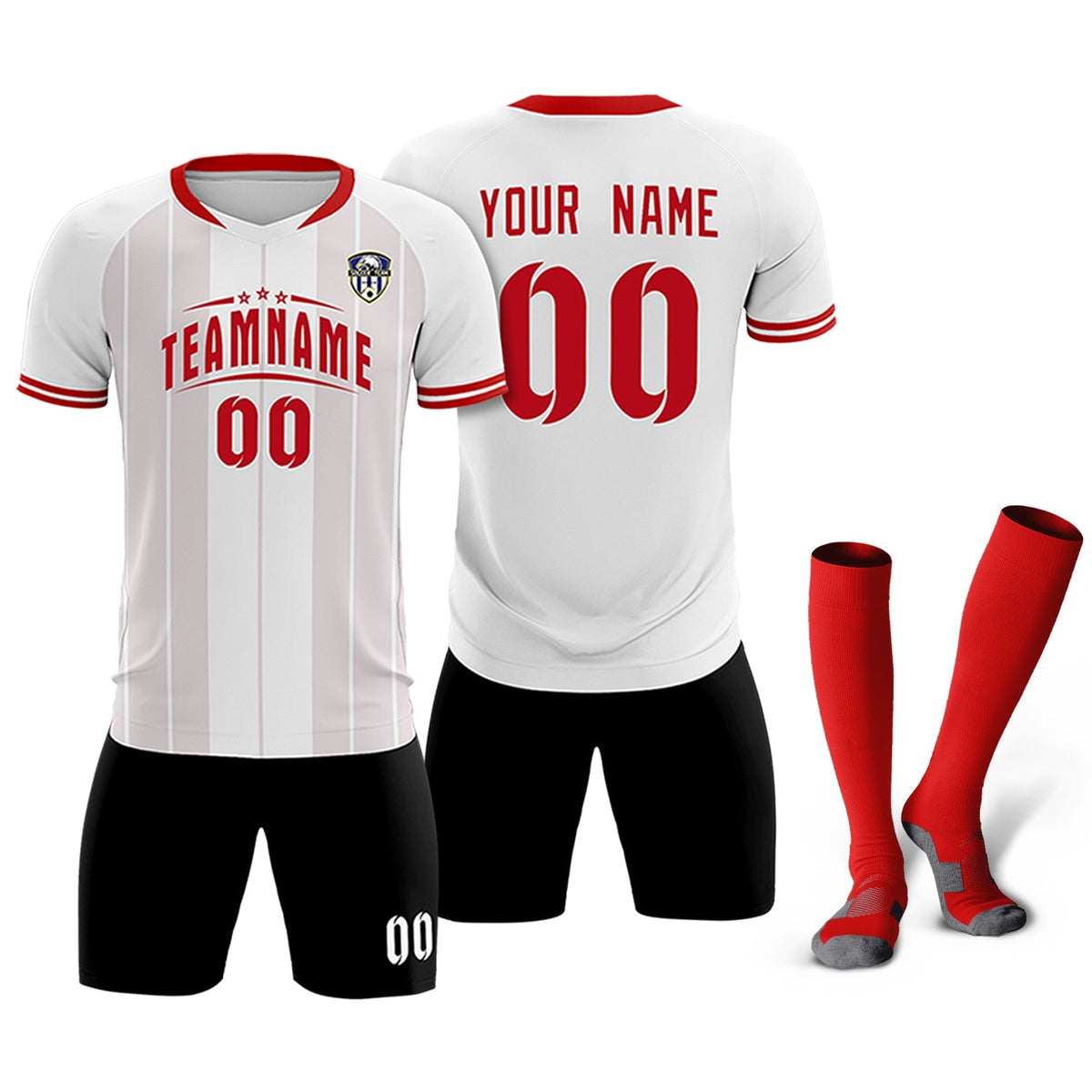 Custom White Classic Striped Personalized Football Kit Jersey