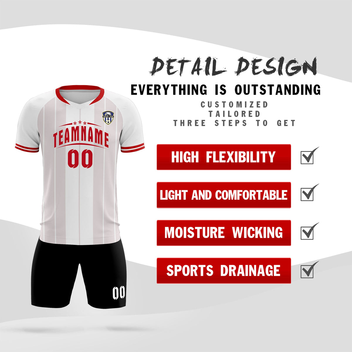 Custom White Classic Striped Personalized Football Kit Jersey