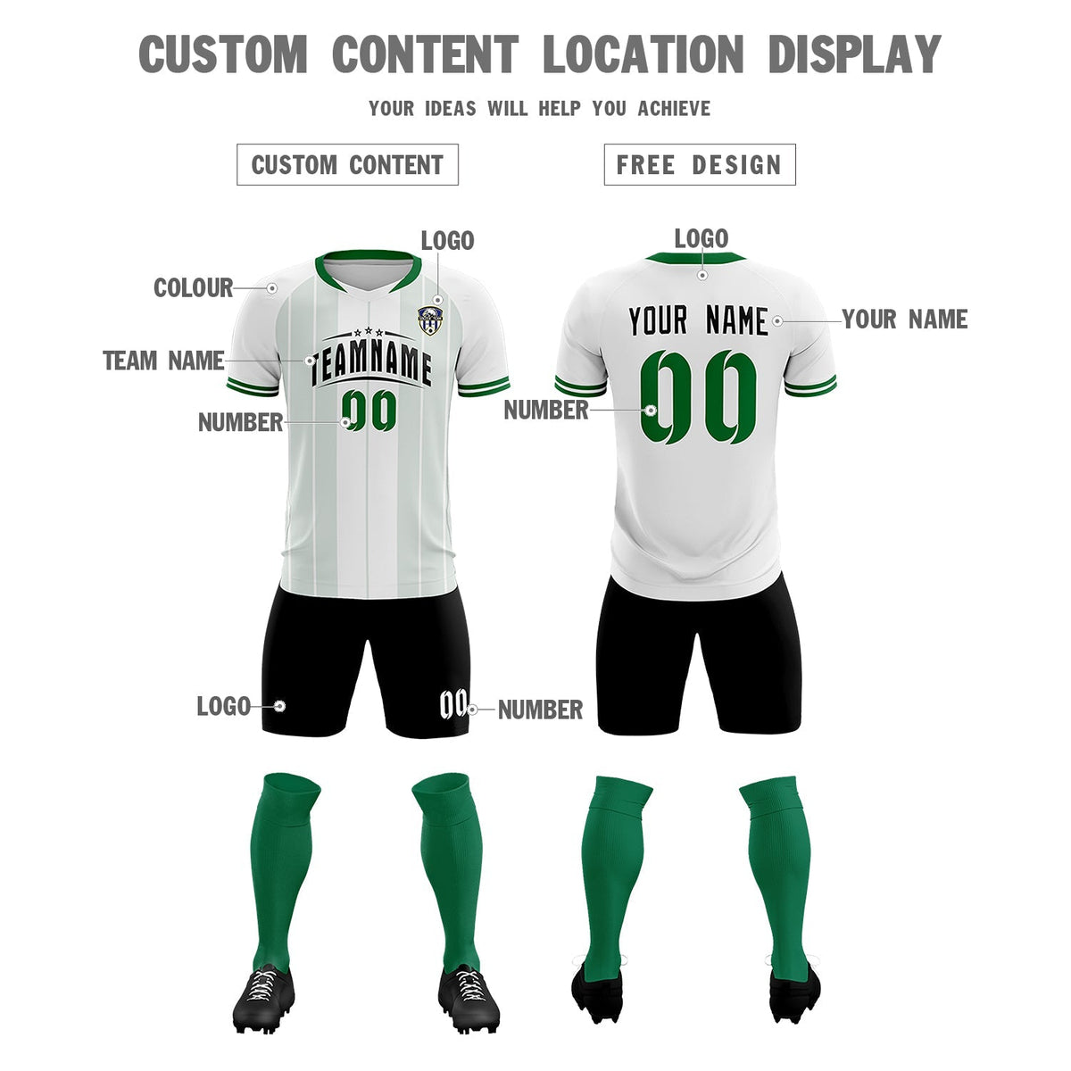 Custom White Classic Striped Personalized Football Kit Jersey
