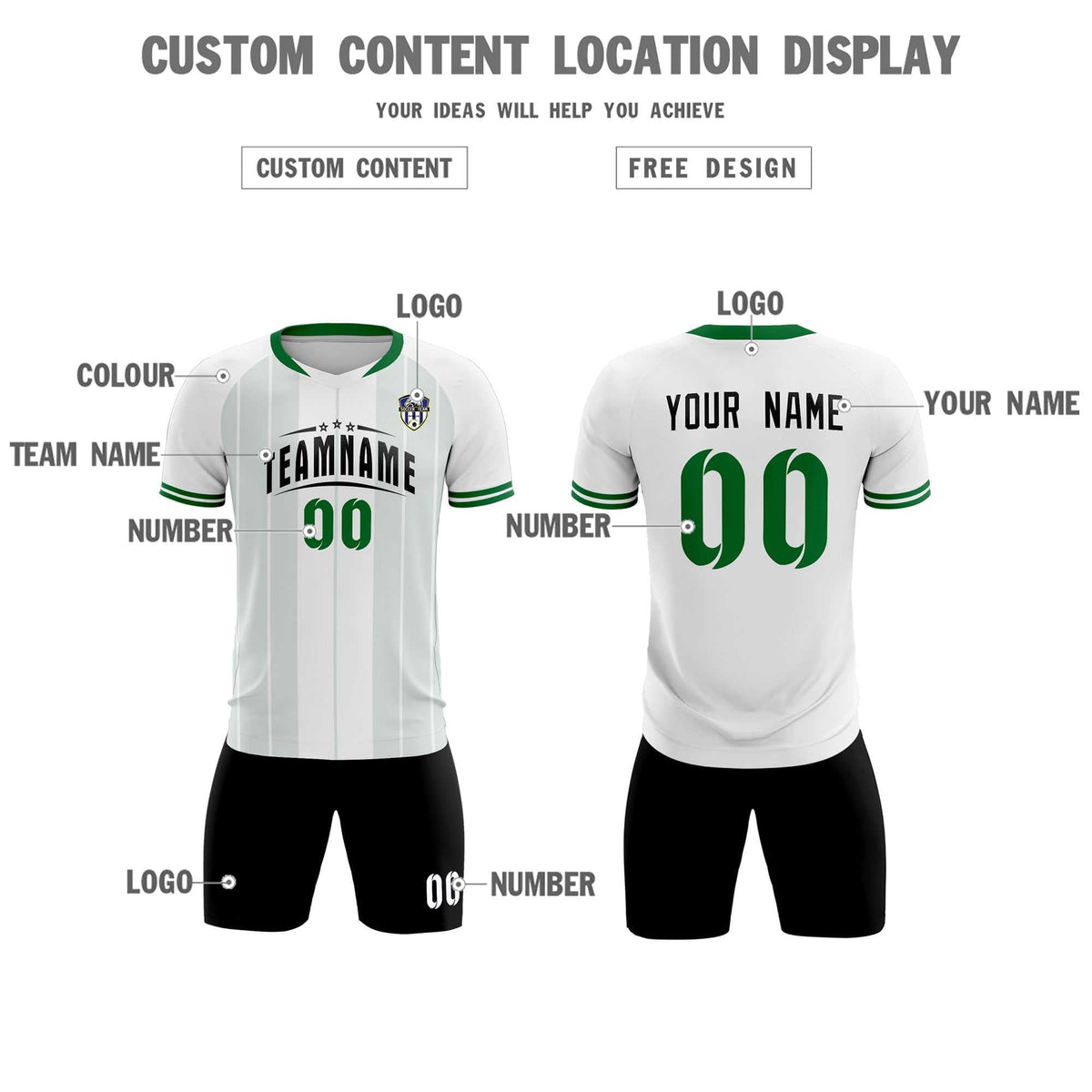 Custom White Classic Striped Personalized Football Kit Jersey