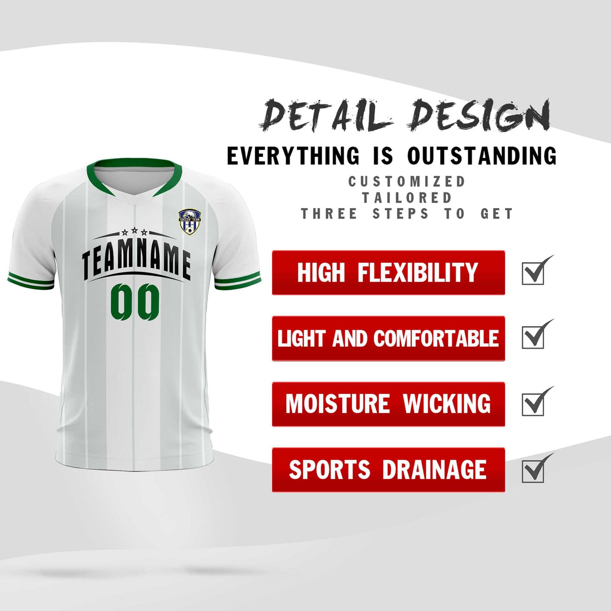 Custom White Classic Striped Personalized Football Kit Jersey