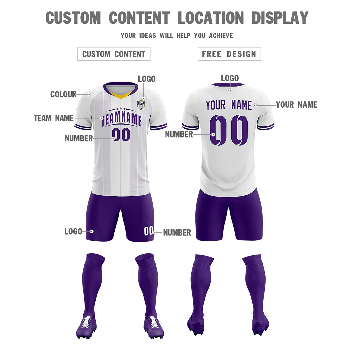 Custom White Classic Striped Personalized Football Kit Jersey