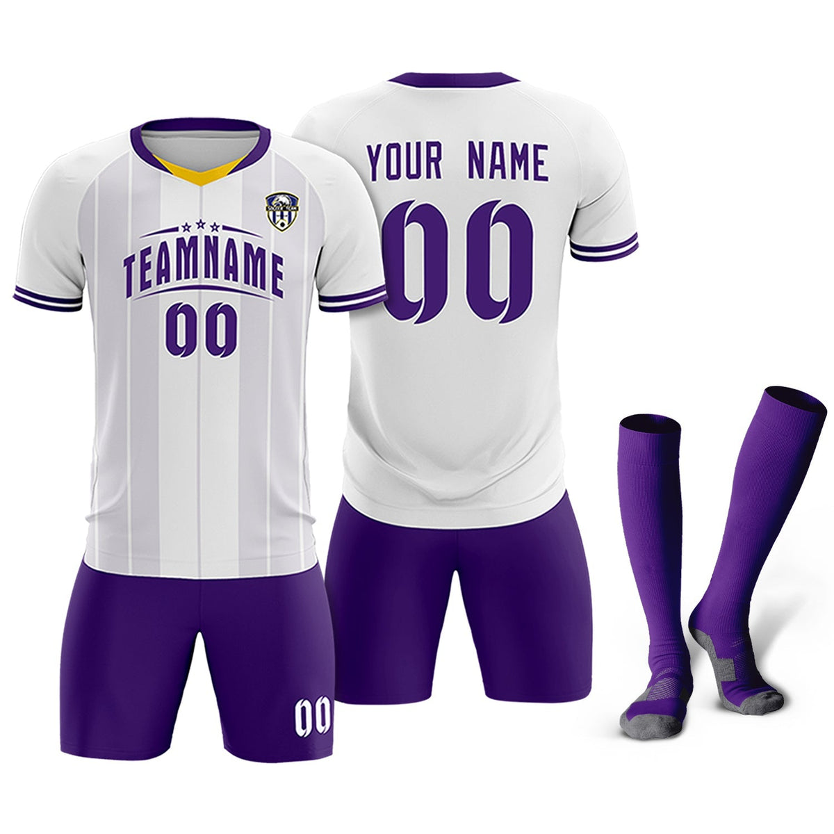 Custom White Classic Striped Personalized Football Kit Jersey