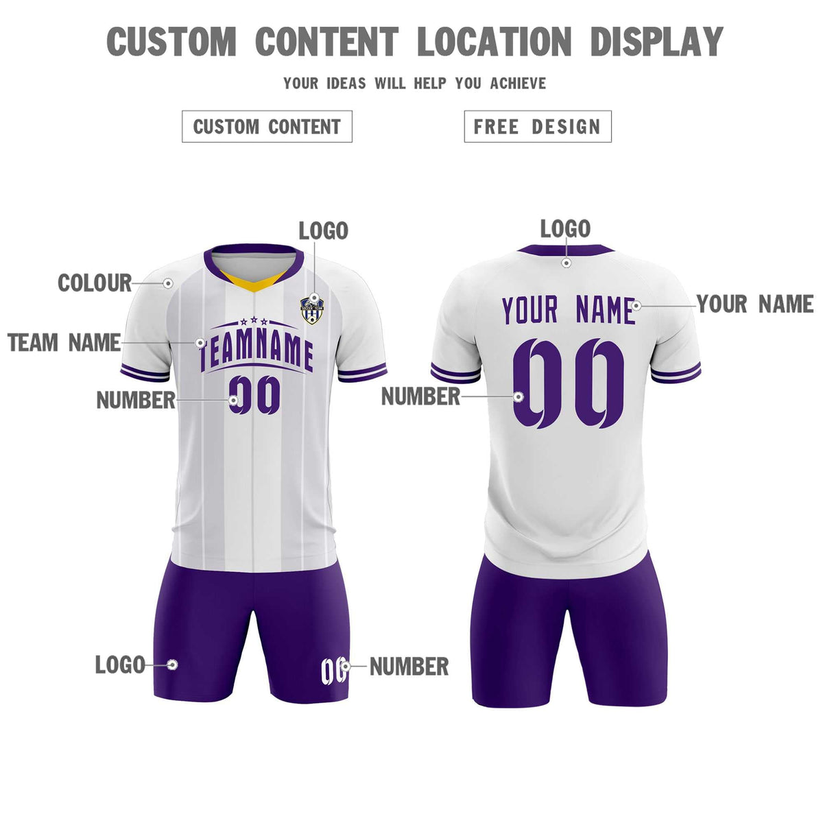 Custom White Classic Striped Personalized Football Kit Jersey