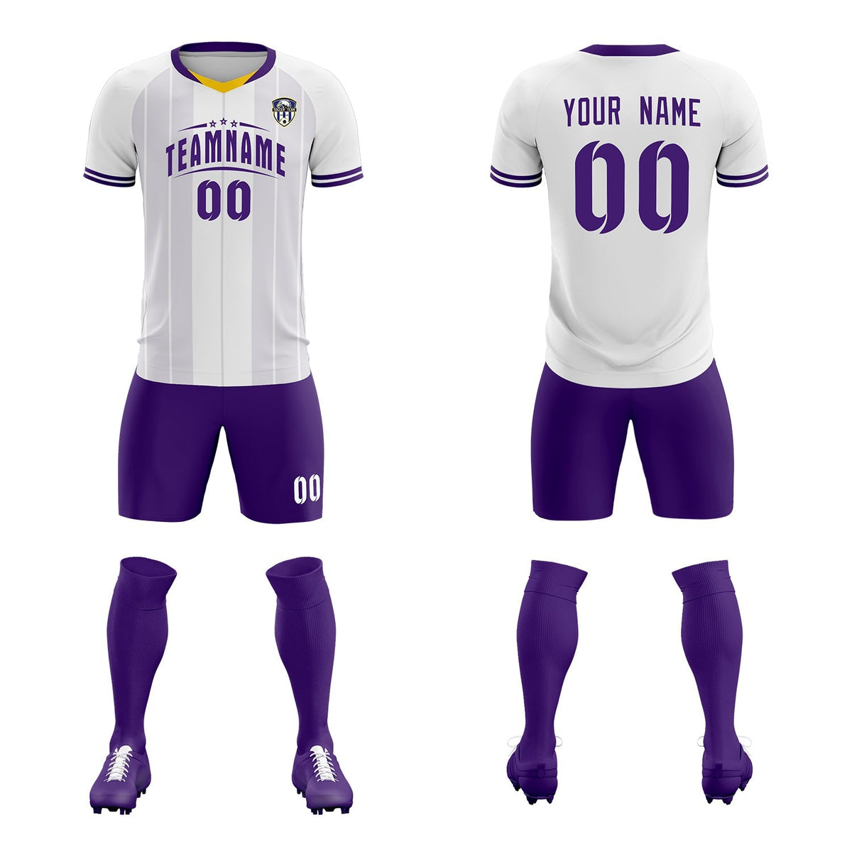 Custom White Classic Striped Personalized Football Kit Jersey