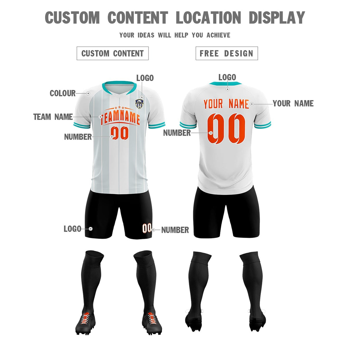 Custom White Classic Striped Personalized Football Kit Jersey