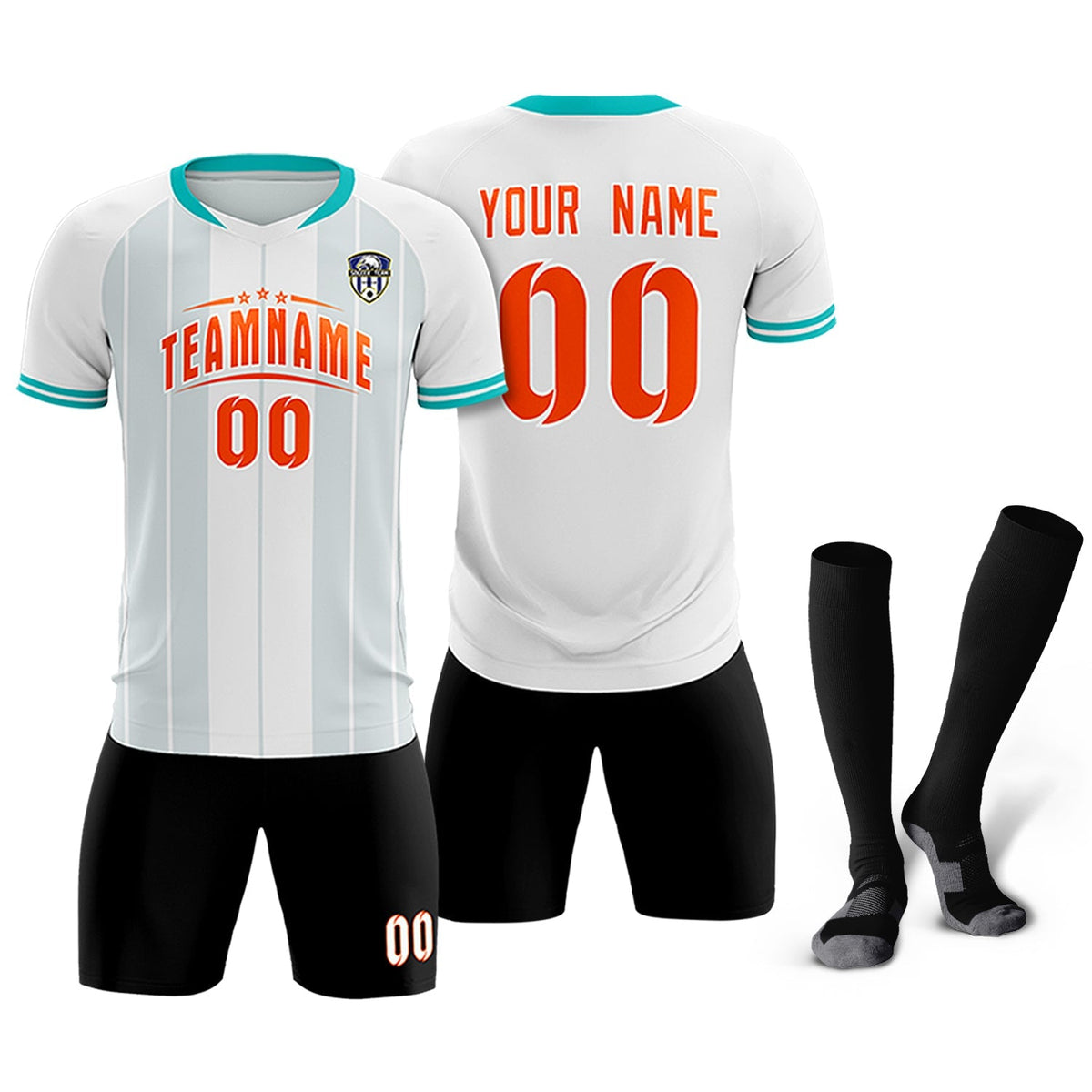 Custom White Classic Striped Personalized Football Kit Jersey